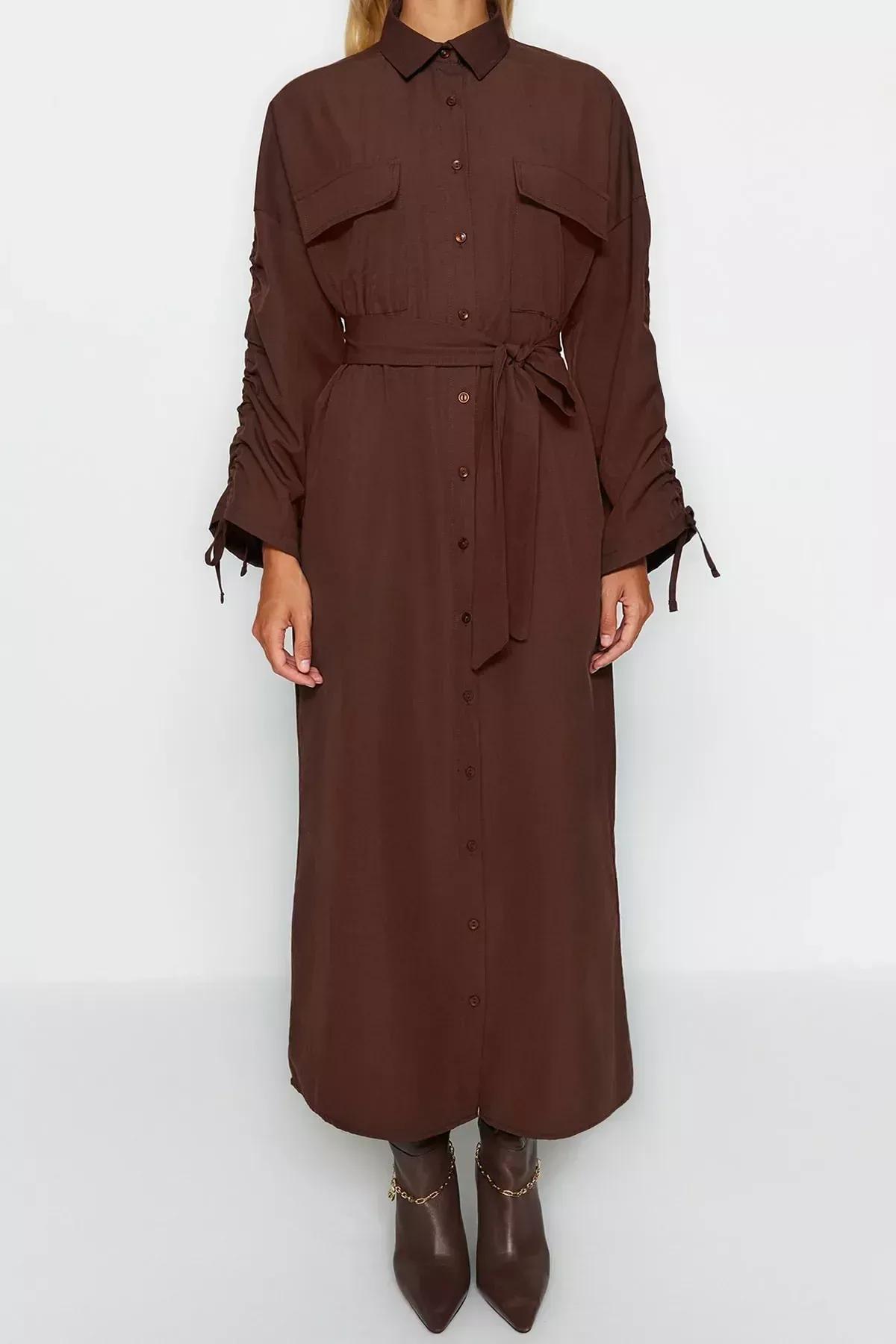 Brown Shirt Dress, Brown, large image number 5
