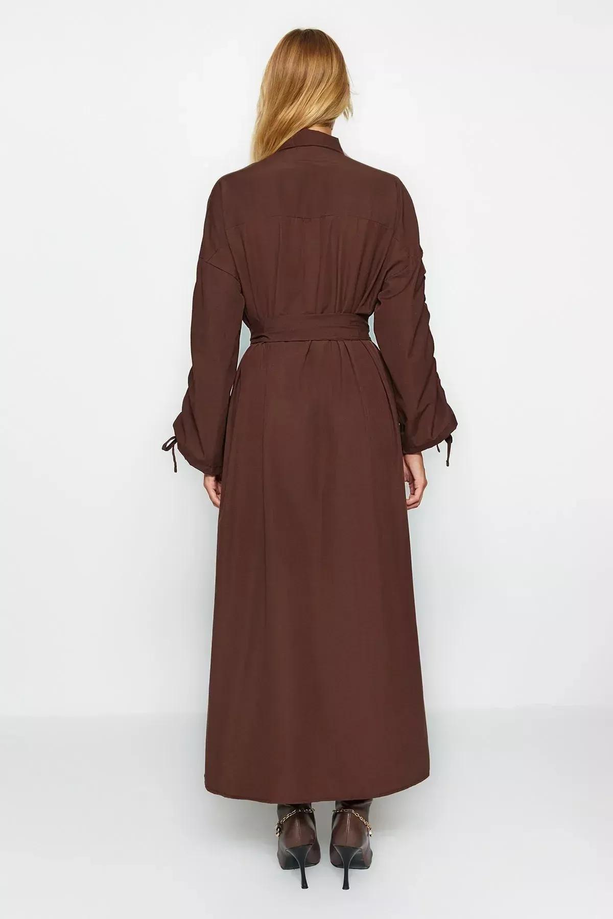 Brown Shirt Dress, Brown, large image number 7