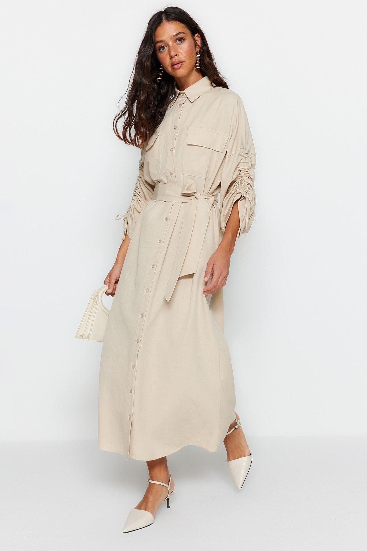 Beige Shirt Dress, Beige, large image number 0