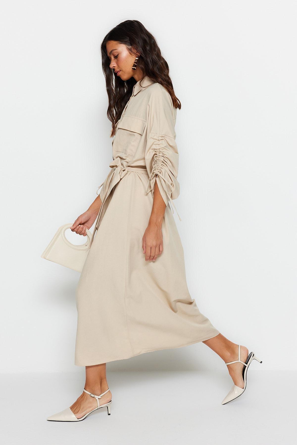 Beige Shirt Dress, Beige, large image number 1