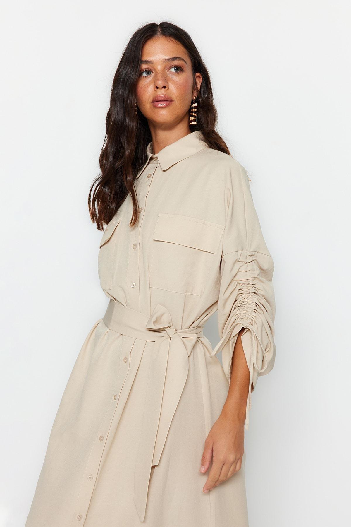 Beige Shirt Dress, Beige, large image number 2