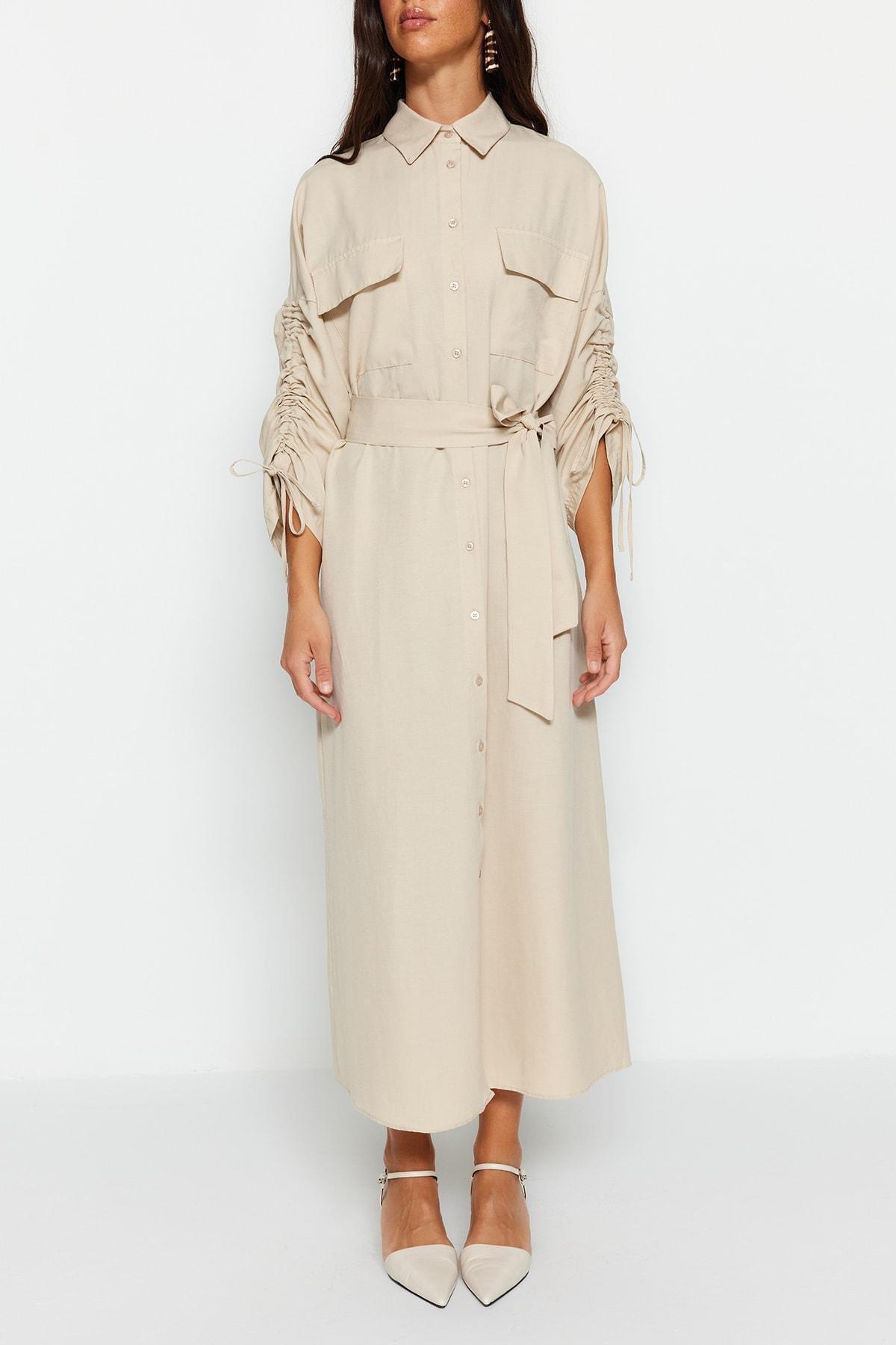 Beige Shirt Dress, Beige, large image number 4