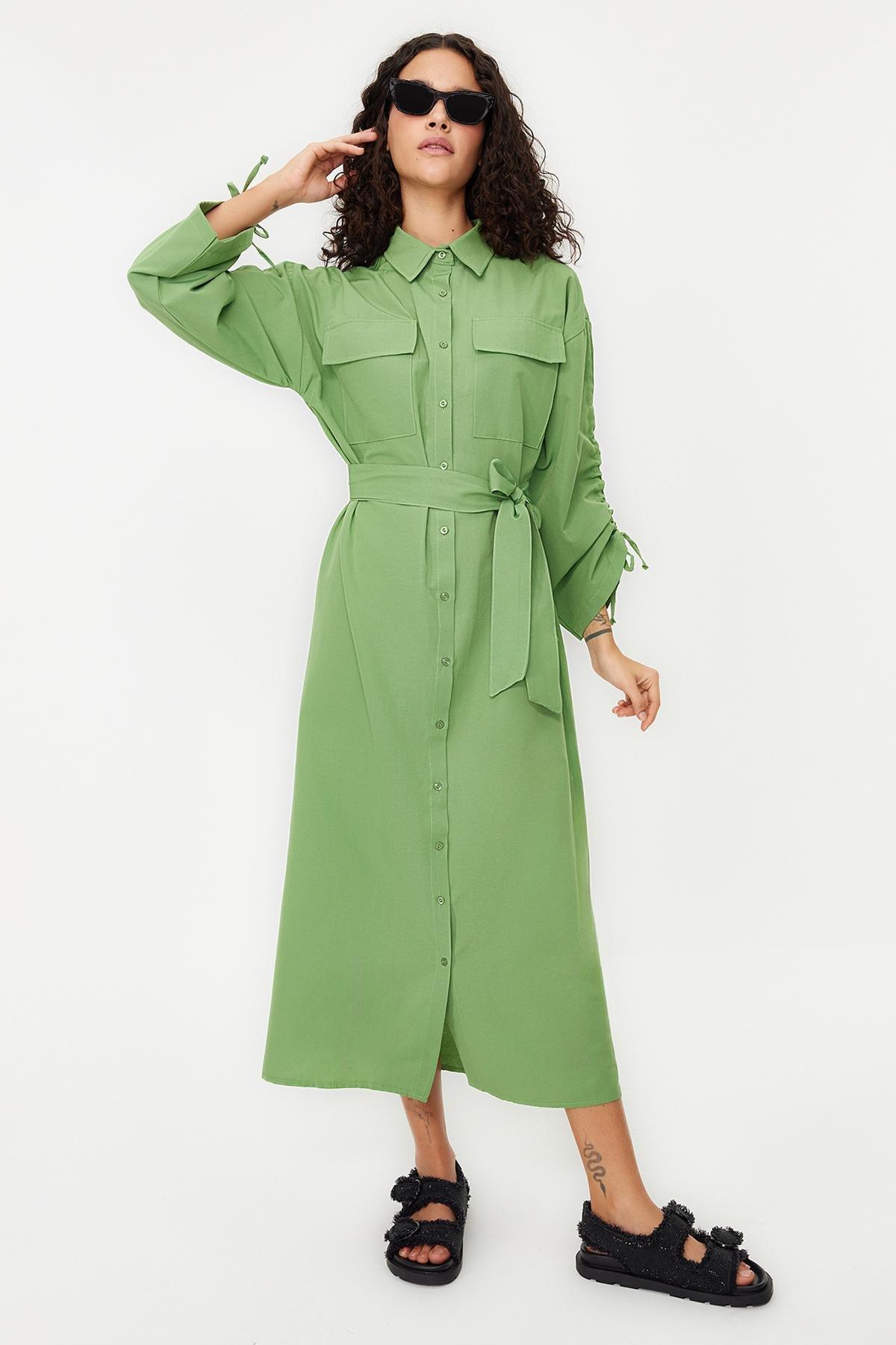 Green Casual Shirt Dress, , large image number 0