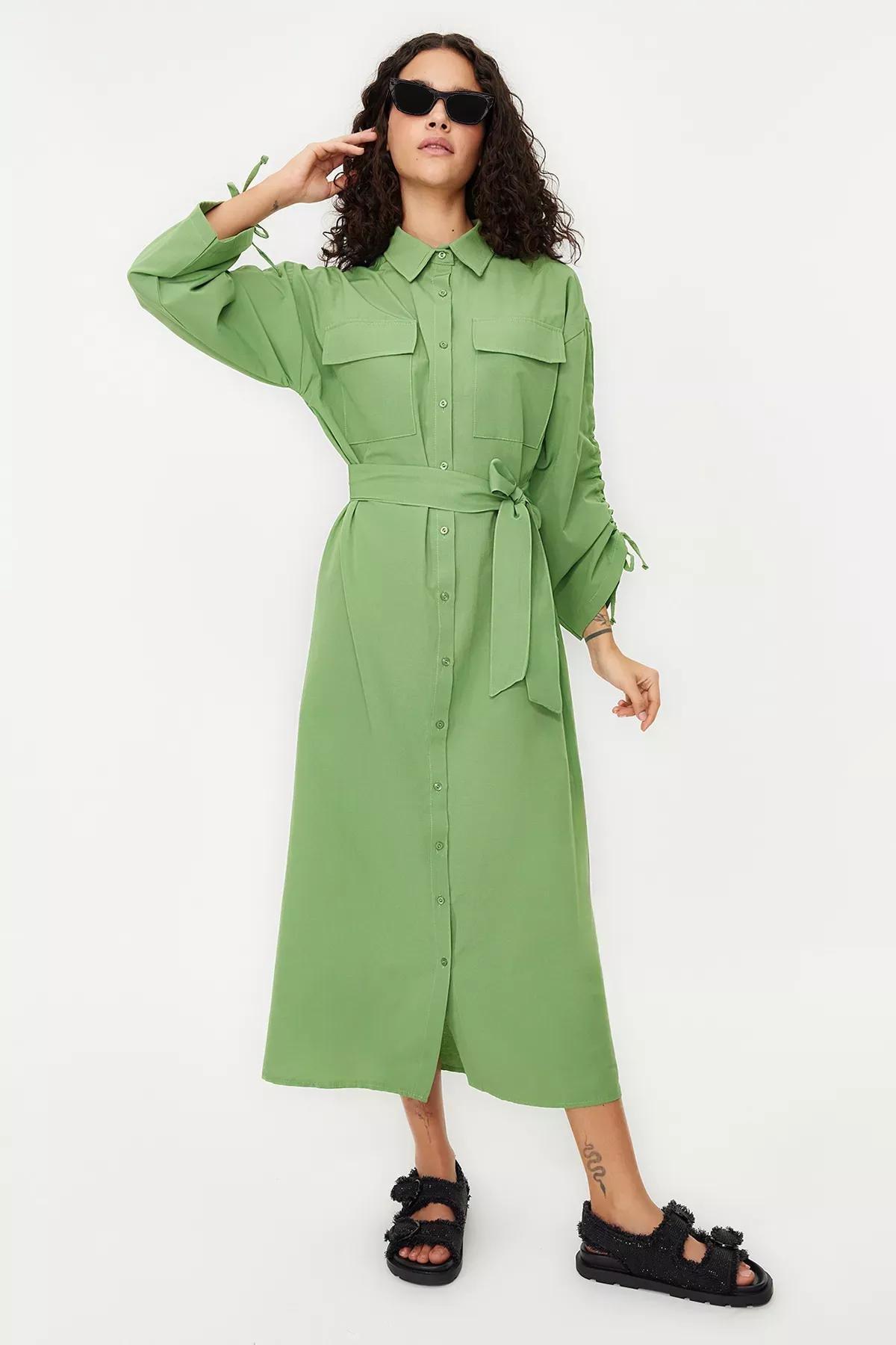 Green Casual Shirt Dress, , large image number 0
