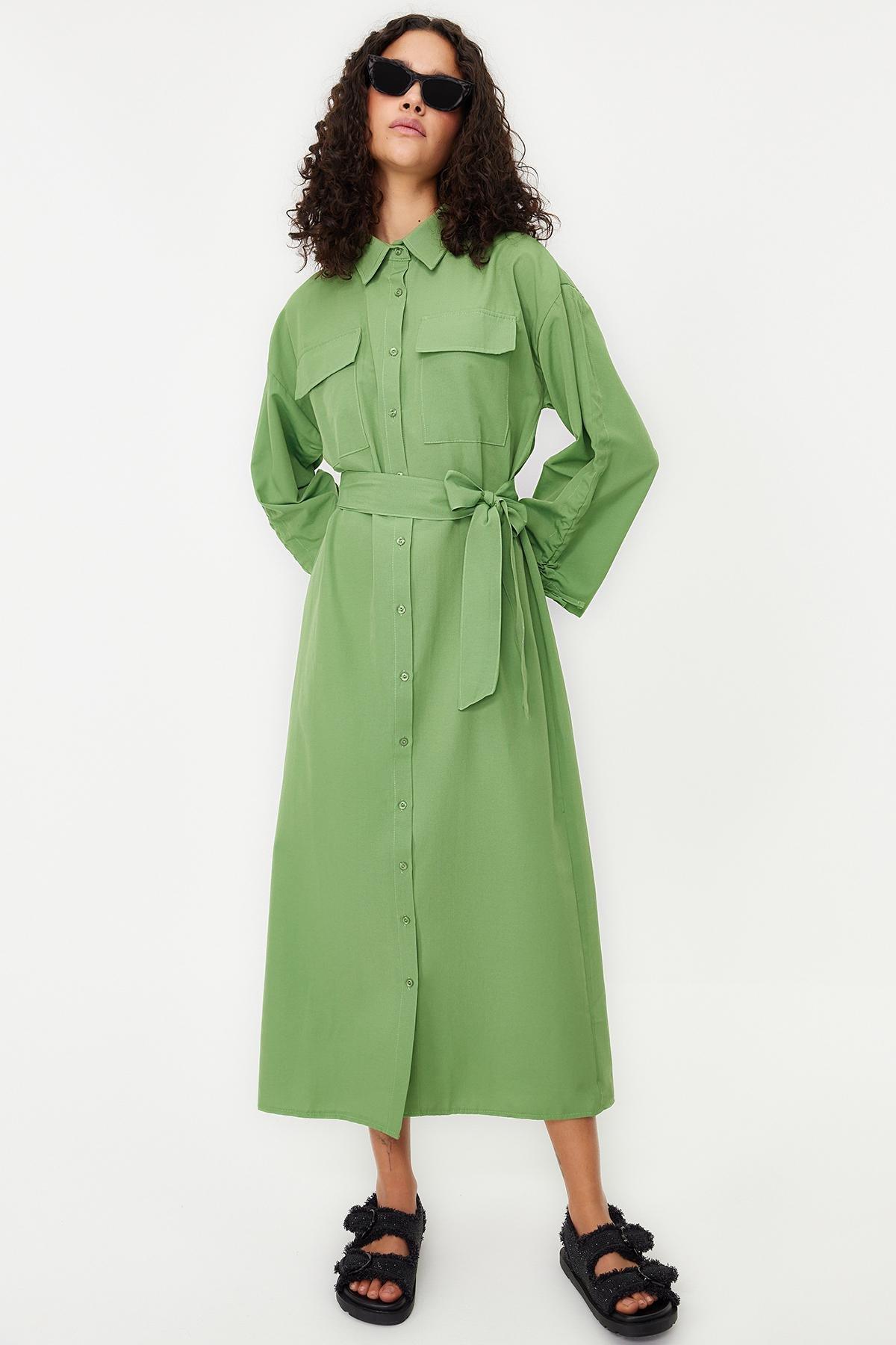 Green Casual Shirt Dress, , large image number 1