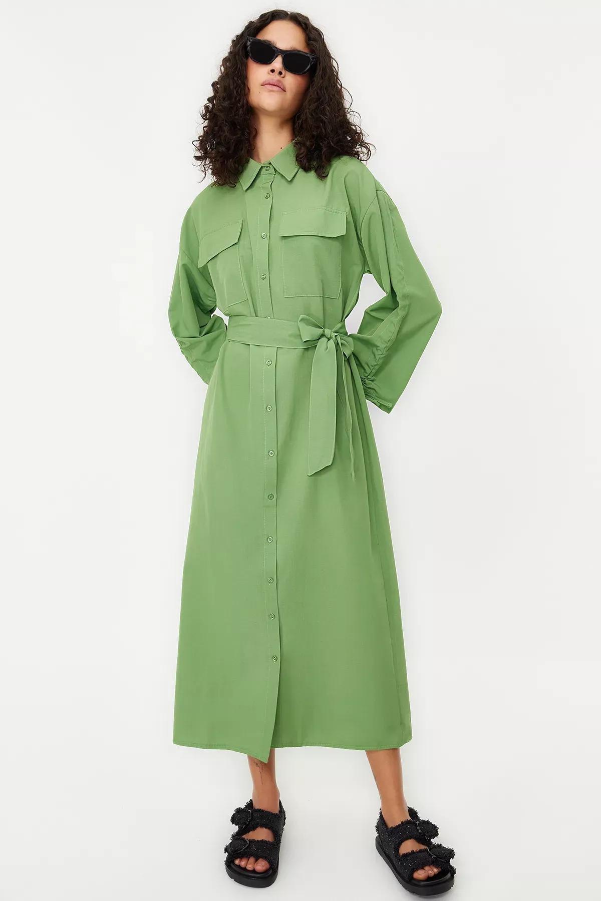 Green Casual Shirt Dress, , large image number 1
