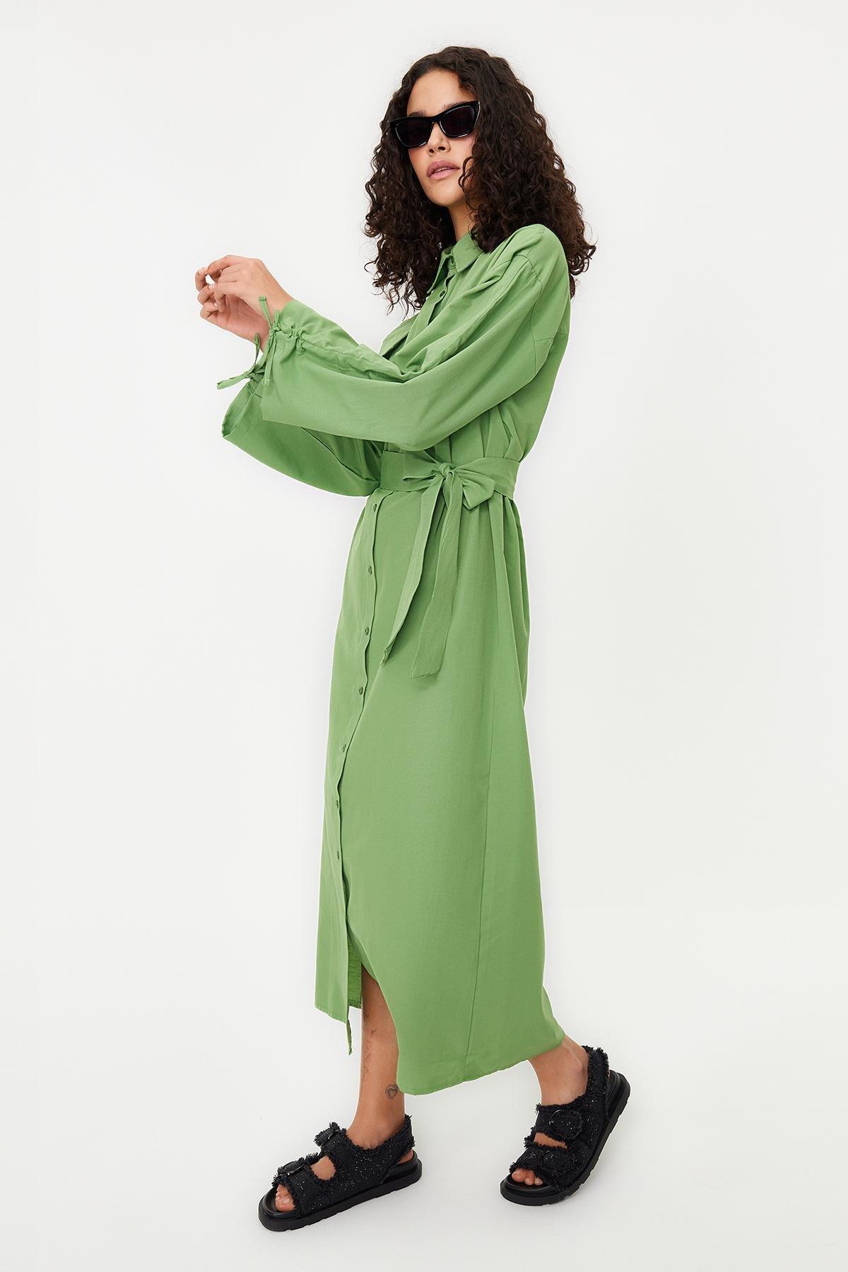 Green Casual Shirt Dress, , large image number 2
