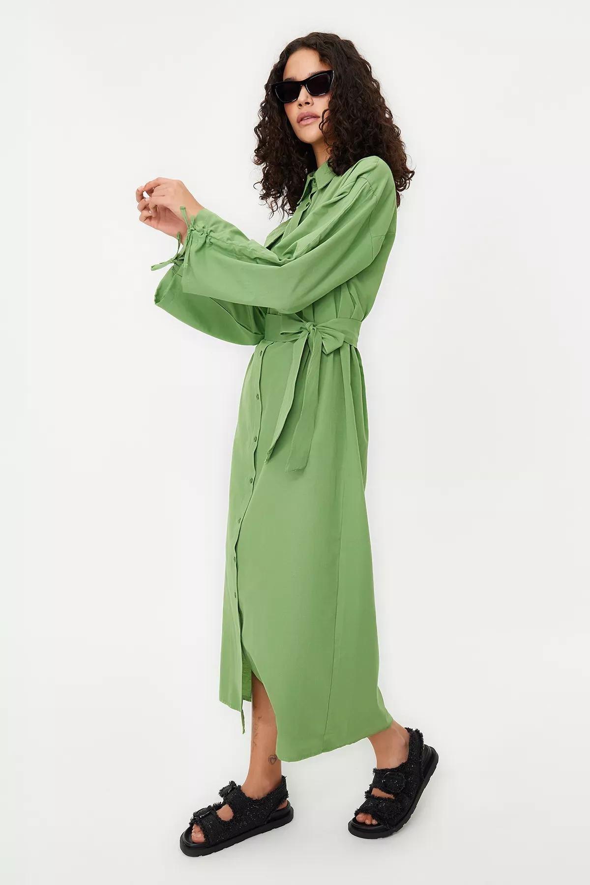 Green Casual Shirt Dress, , large image number 2