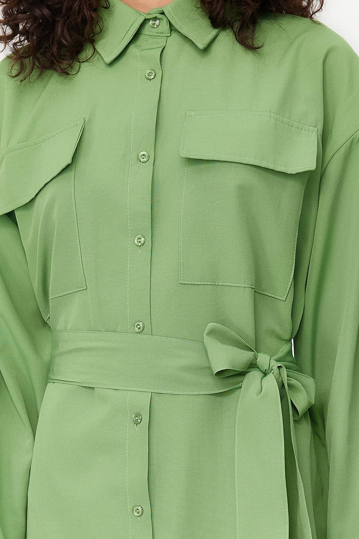 Green Casual Shirt Dress, , large image number 4