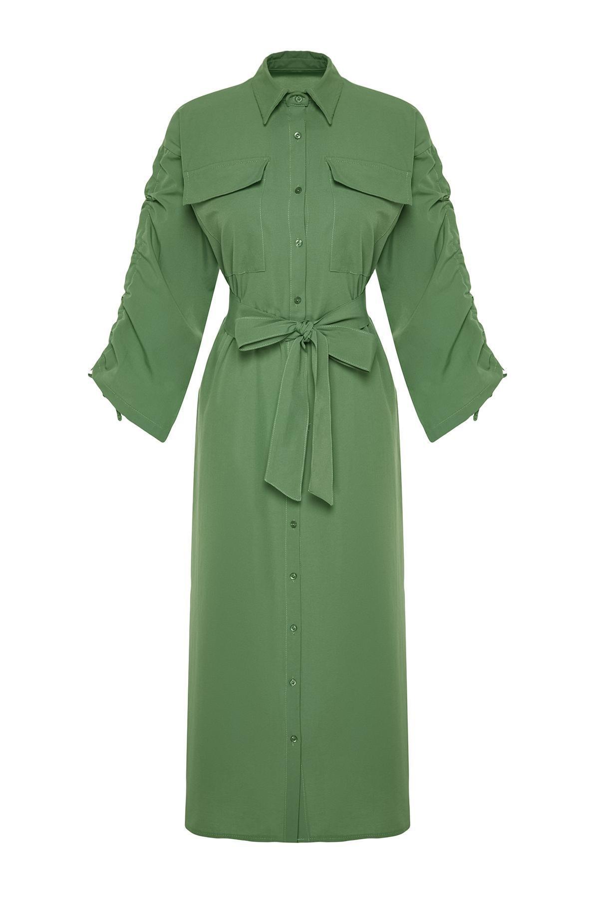 Green Casual Shirt Dress, , large image number 5