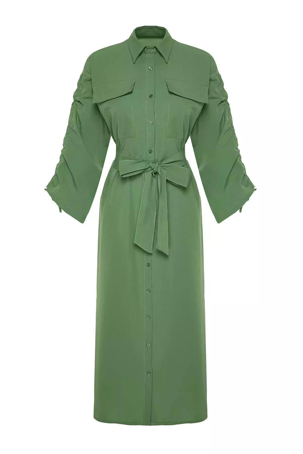 Green Casual Shirt Dress, , large image number 5