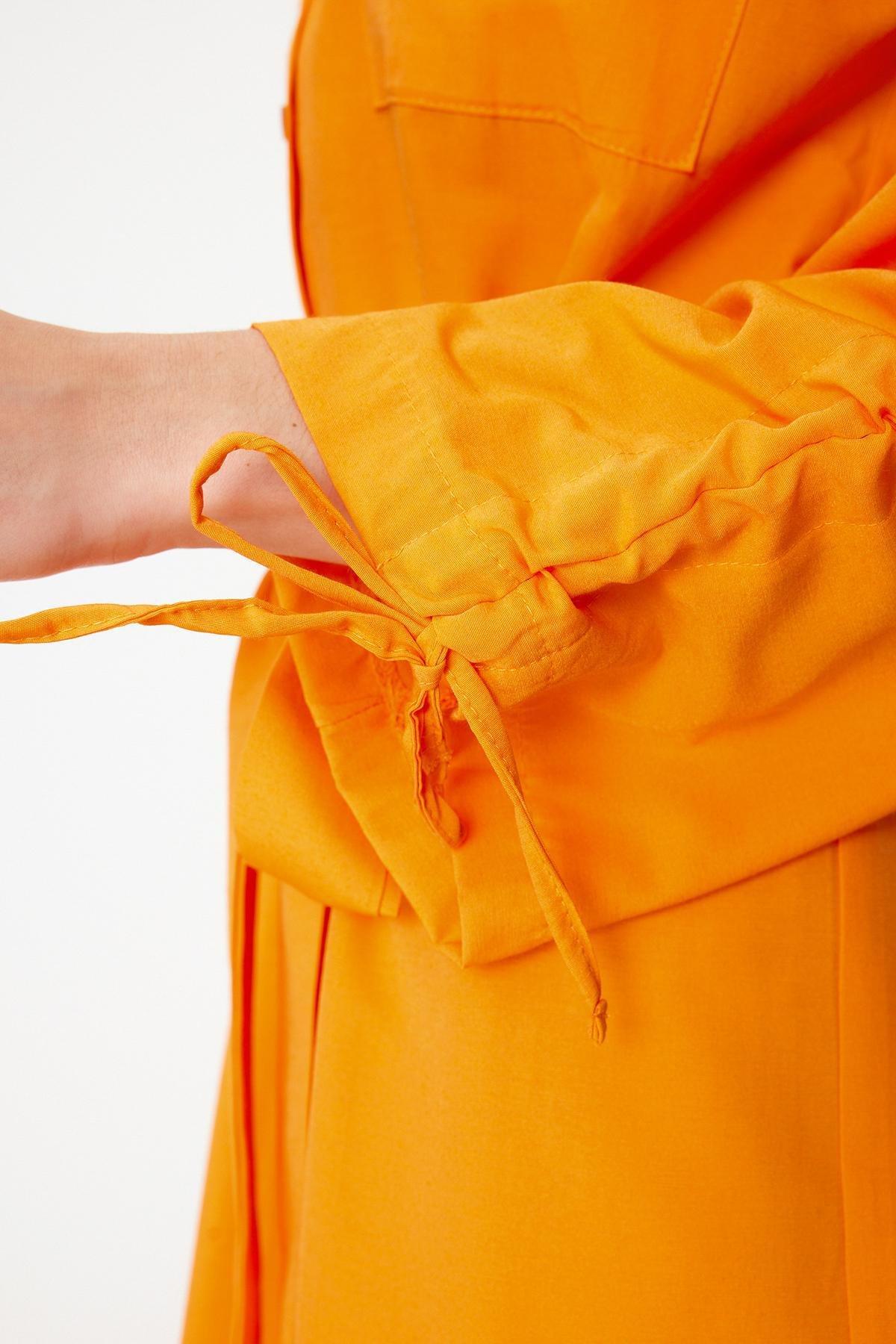 Orange Belted Cotton Shirt Dress, , large image number 4