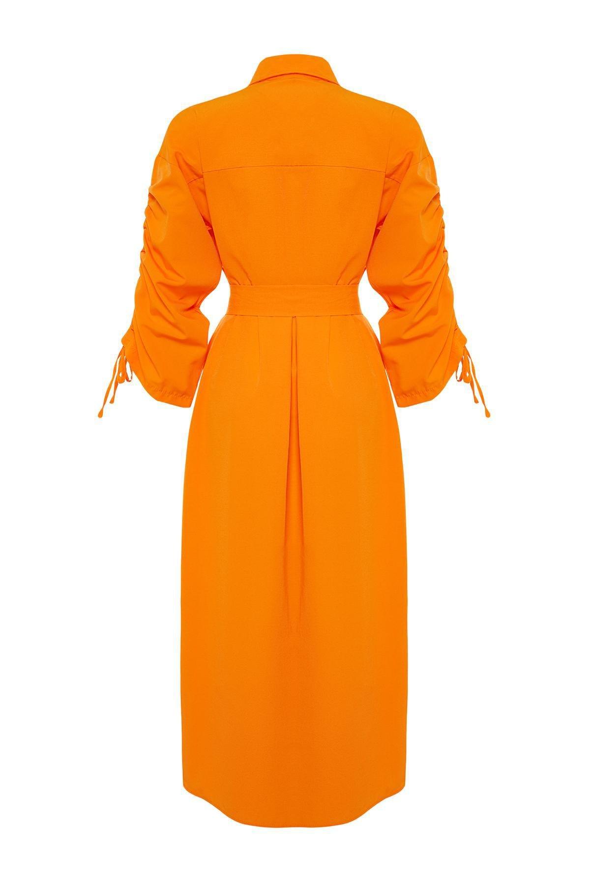 Orange Belted Cotton Shirt Dress, , large image number 6