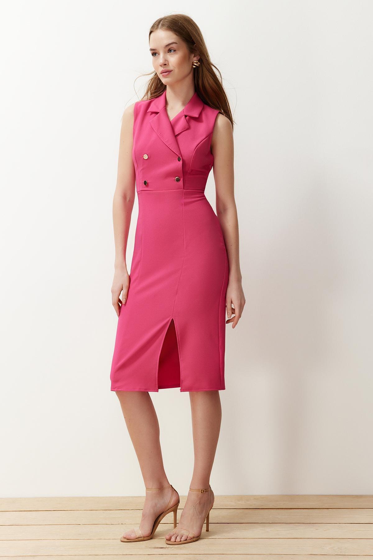 Fuchsia Plain Blazer Midi Dress, , large image number 1