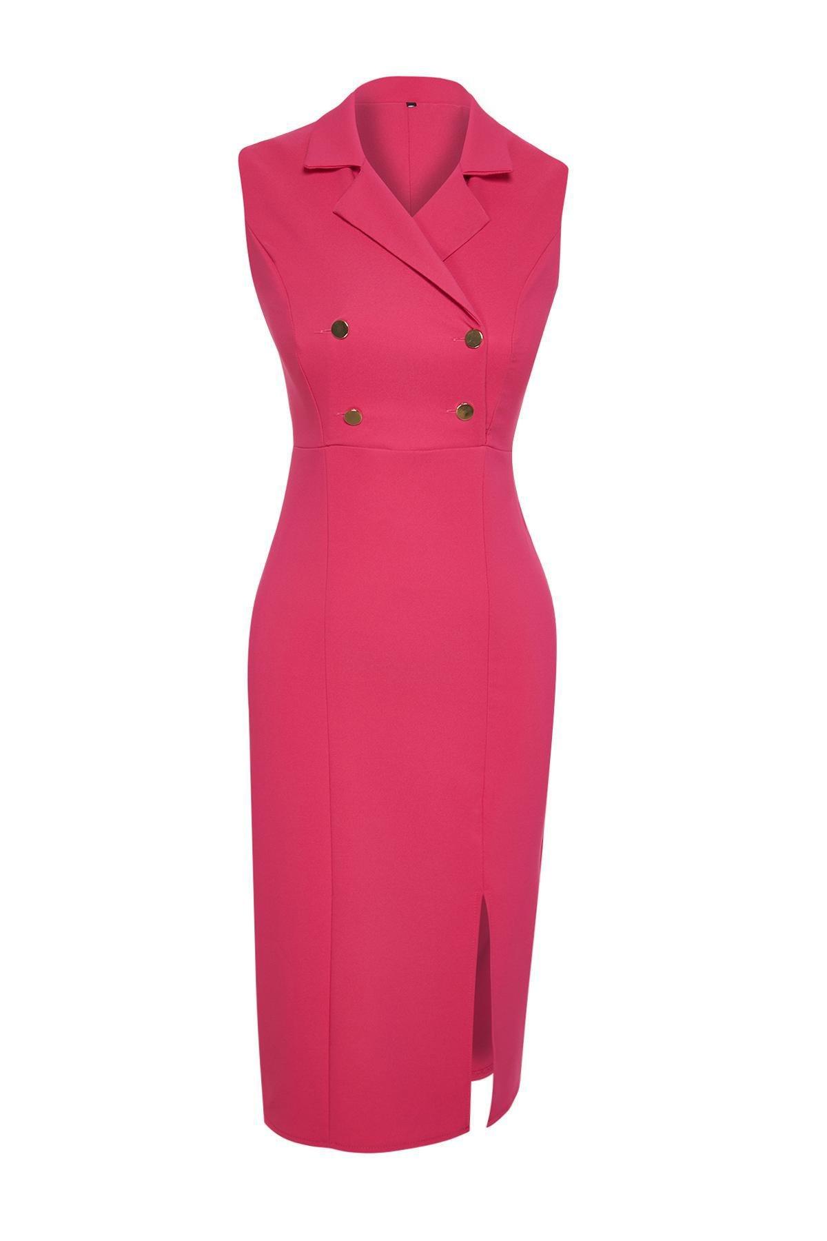 Fuchsia Plain Blazer Midi Dress, , large image number 7