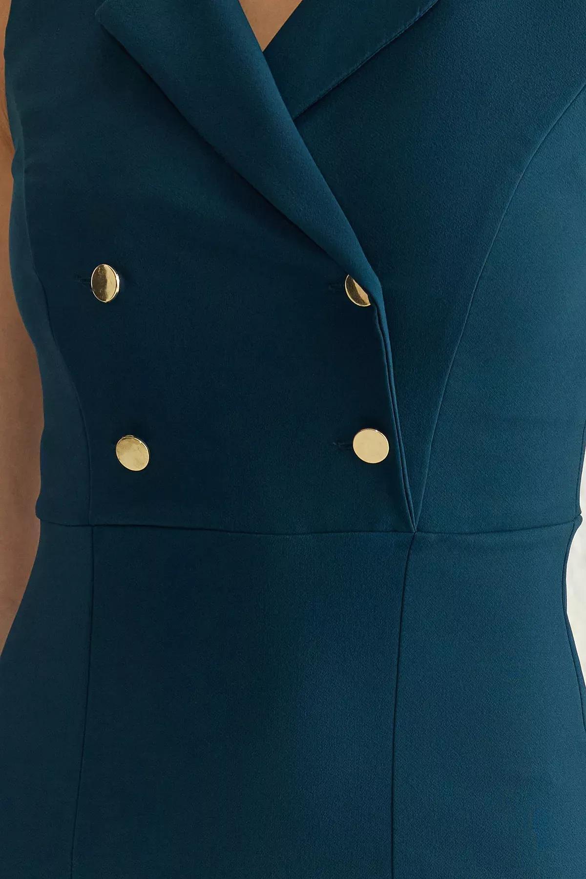 Blue Bodycon Collar Midi Dress, , large image number 3