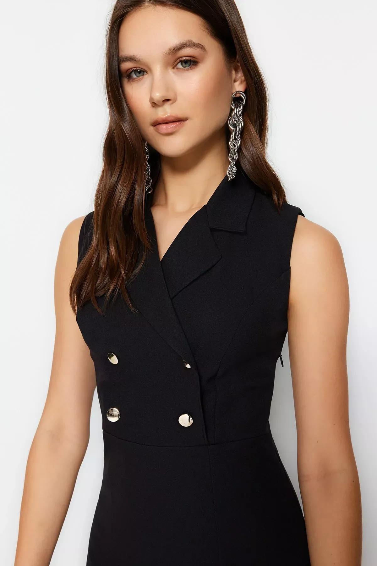 Black Sleeveless Midi Dress, Black, large image number 2
