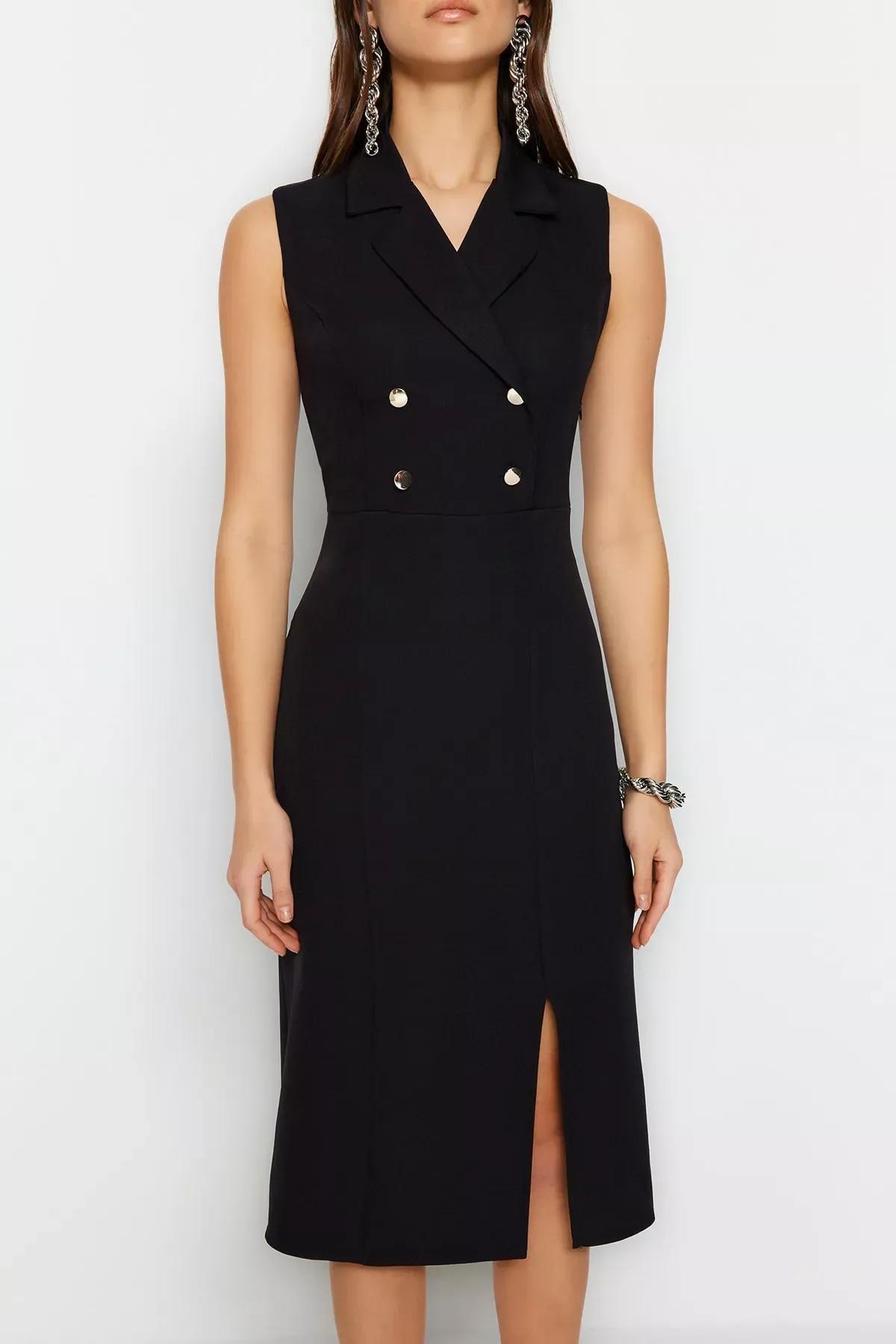 Black Sleeveless Midi Dress, Black, large image number 3