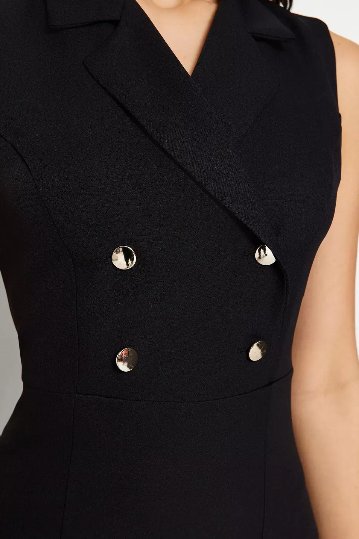 Black Sleeveless Midi Dress, Black, large image number 4