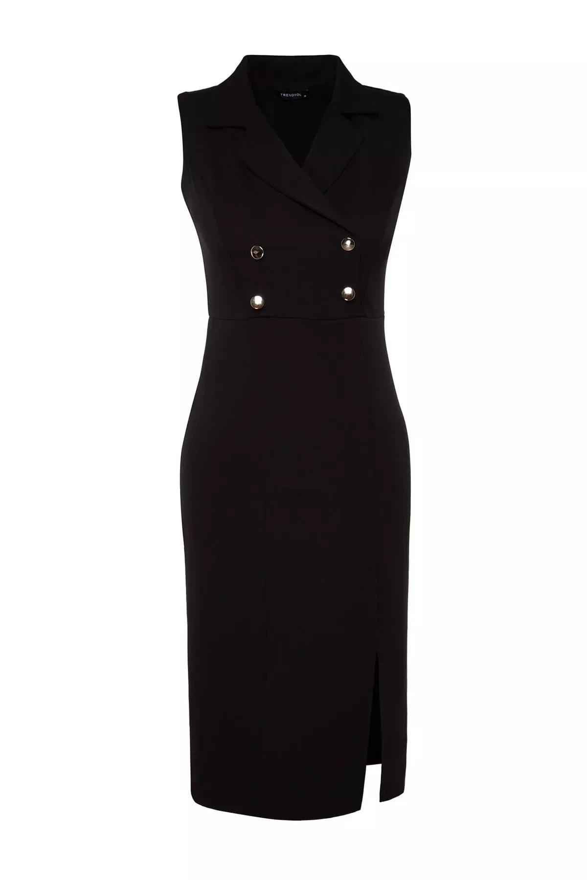 Black Sleeveless Midi Dress, Black, large image number 5