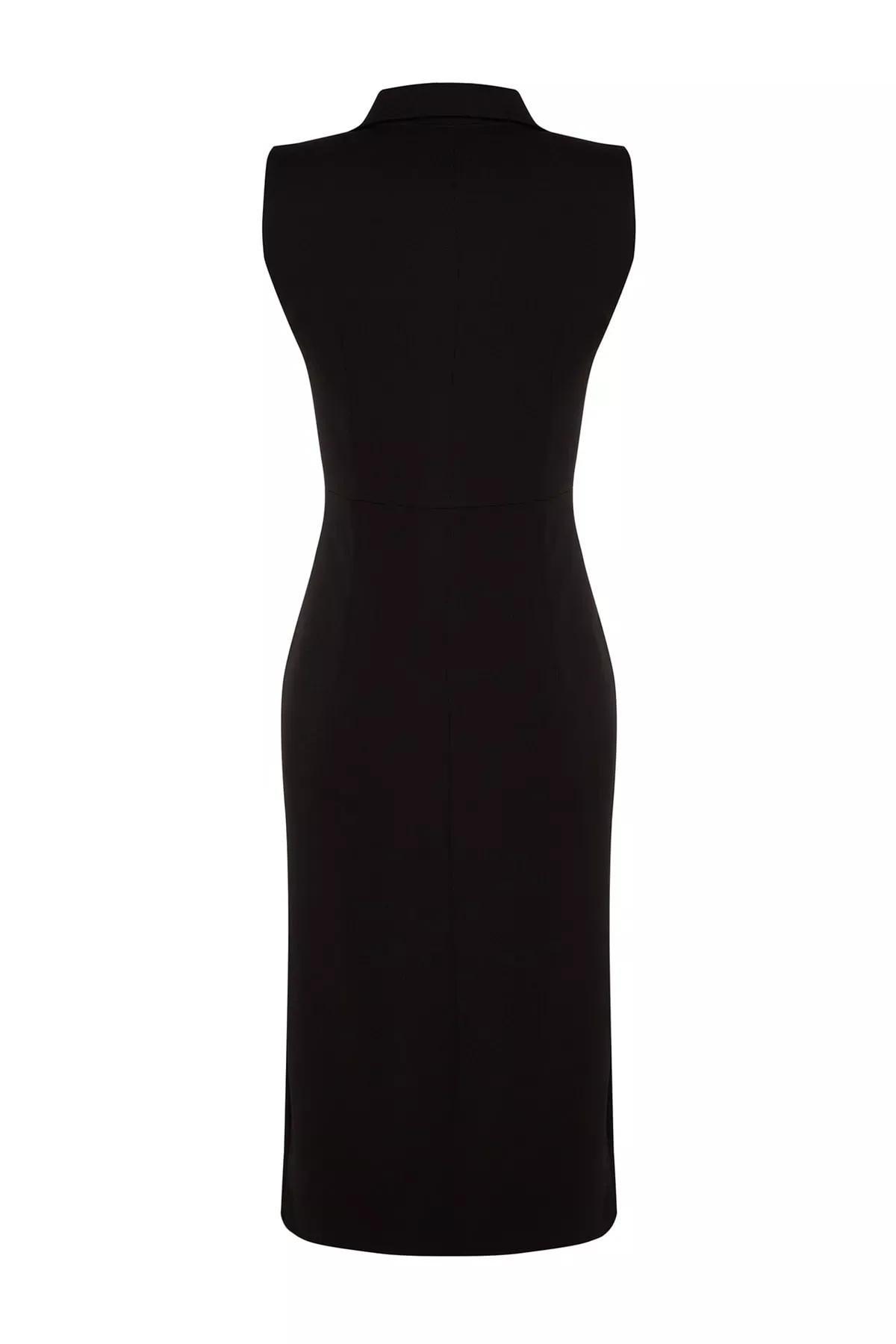 Black Sleeveless Midi Dress, Black, large image number 6