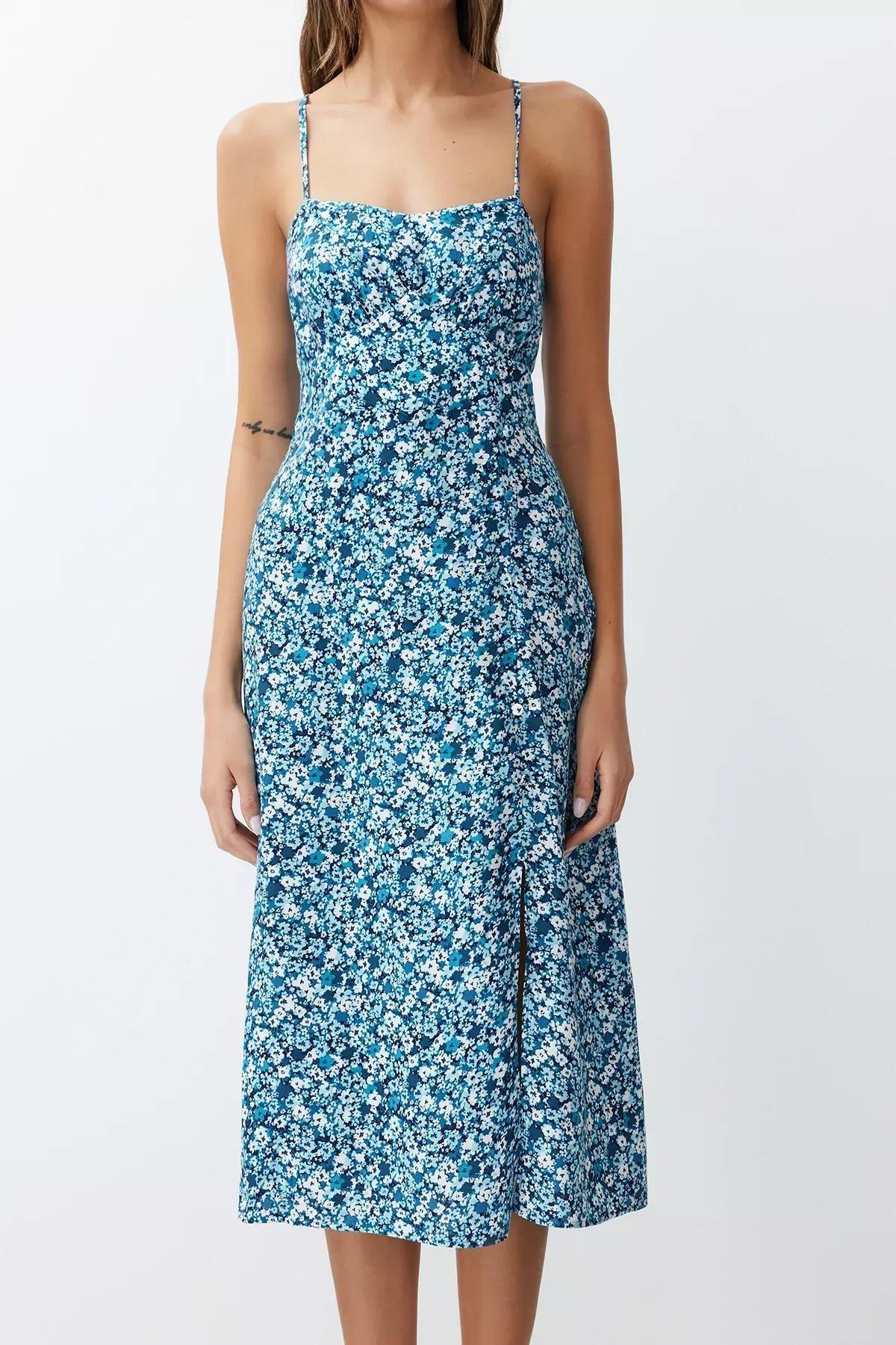 Blue Floral Romantic Midi Dress, C101_5645, large image number 3