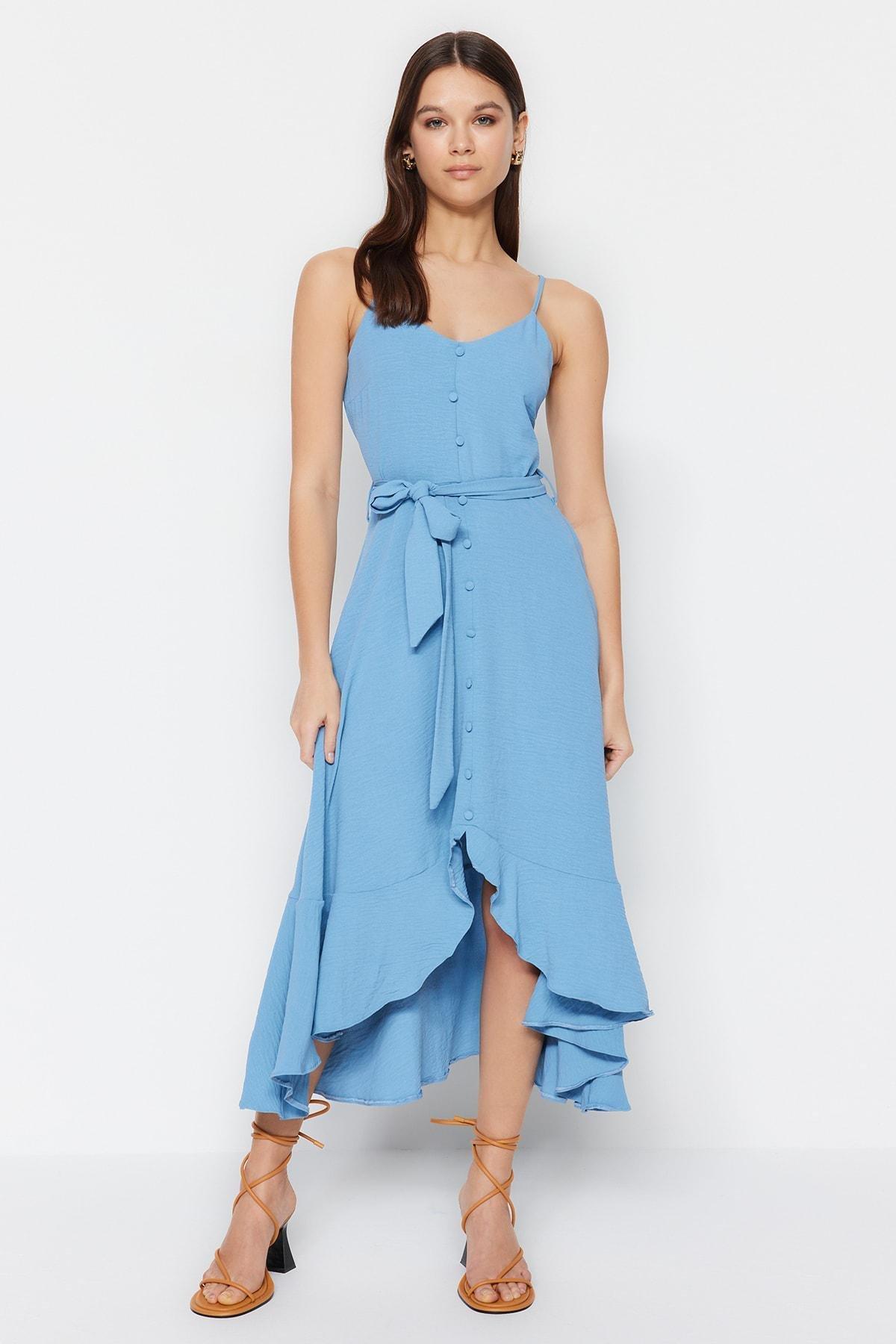 Trendyol - Blue V-Neck Shift Dress