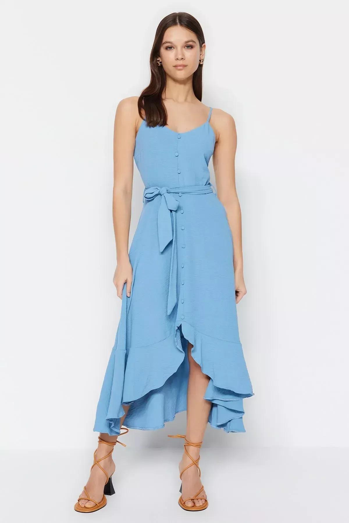 Blue V-Neck Shift Dress, , large image number 2