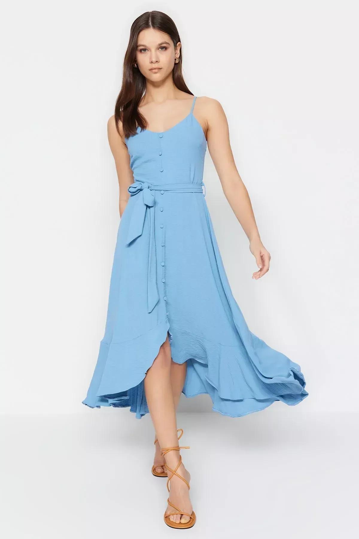 Blue V-Neck Shift Dress, , large image number 3