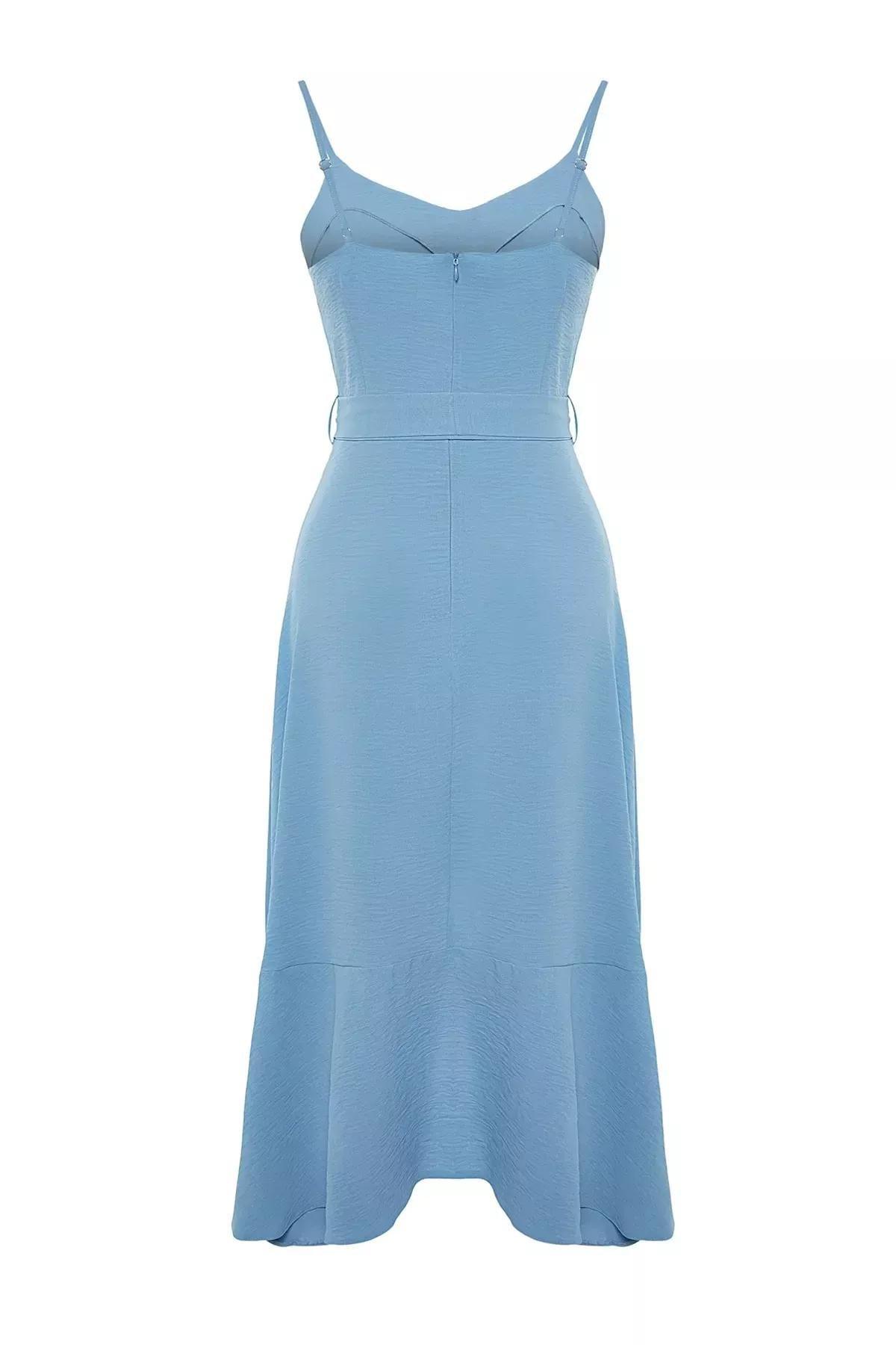 Blue V-Neck Shift Dress, , large image number 4