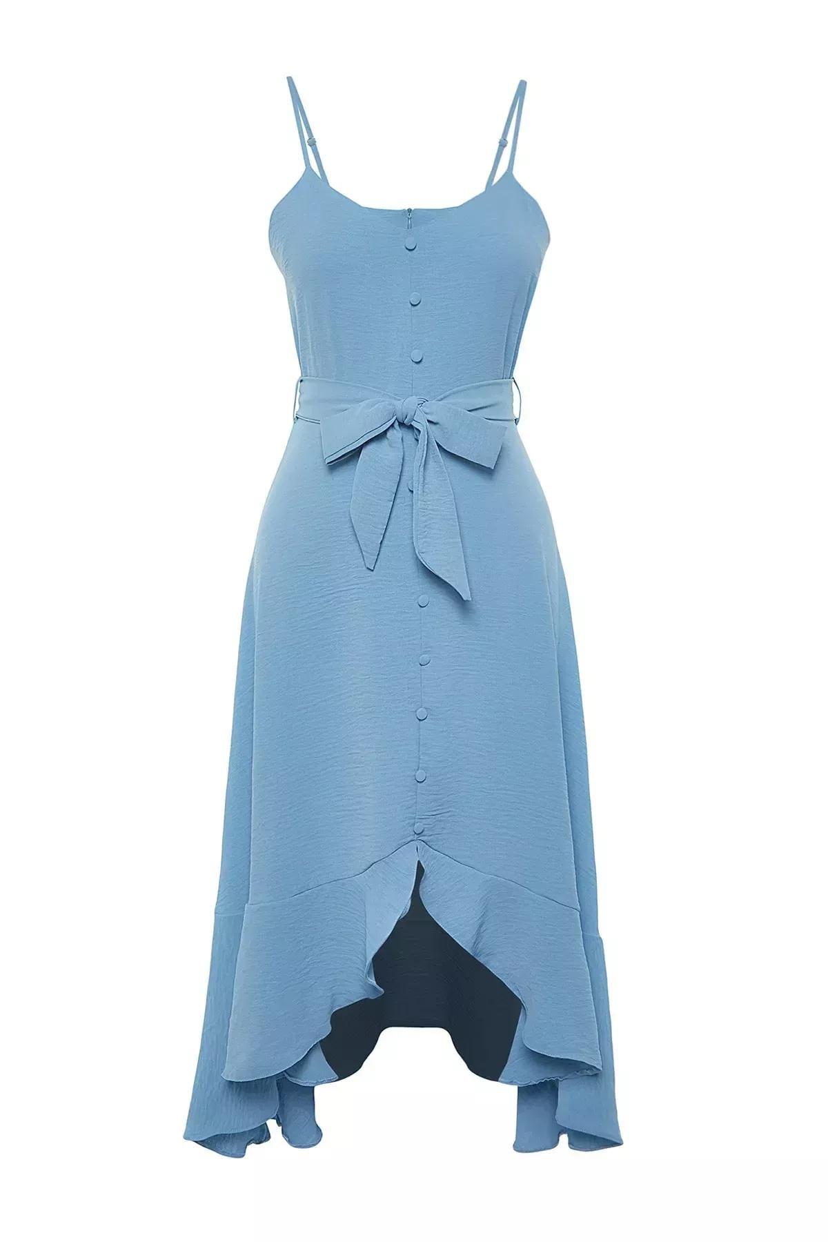 Blue V-Neck Shift Dress, , large image number 6