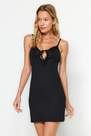 Trendyol - Black Lace And Tie Ribbed Knitted Nightgown