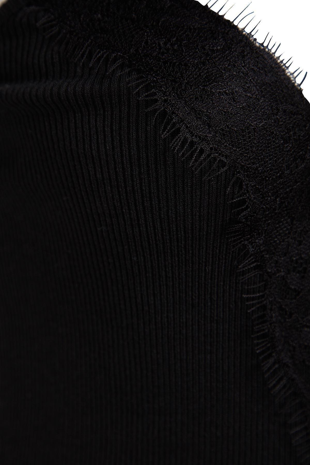 Trendyol - Black Ribbed Knitted Nightgown