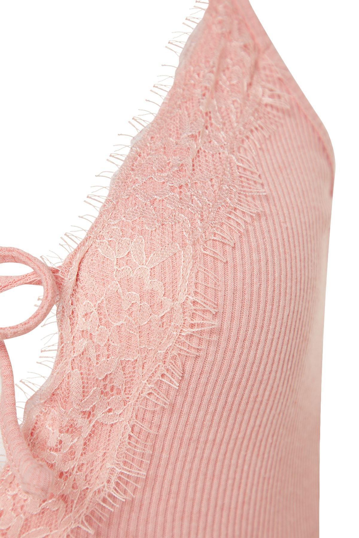Pink Fitted V-Neck Nightgown, , large image number 5