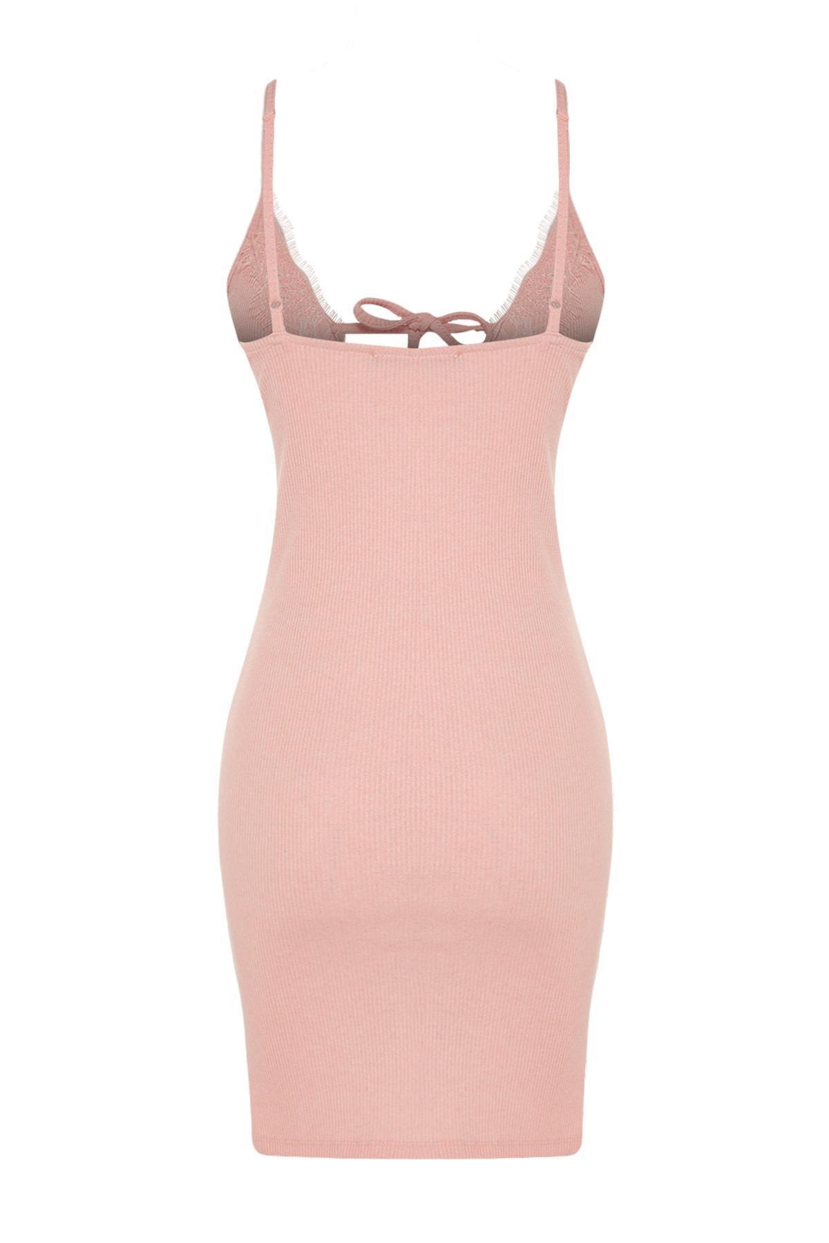 Pink Fitted V-Neck Nightgown, , large image number 6