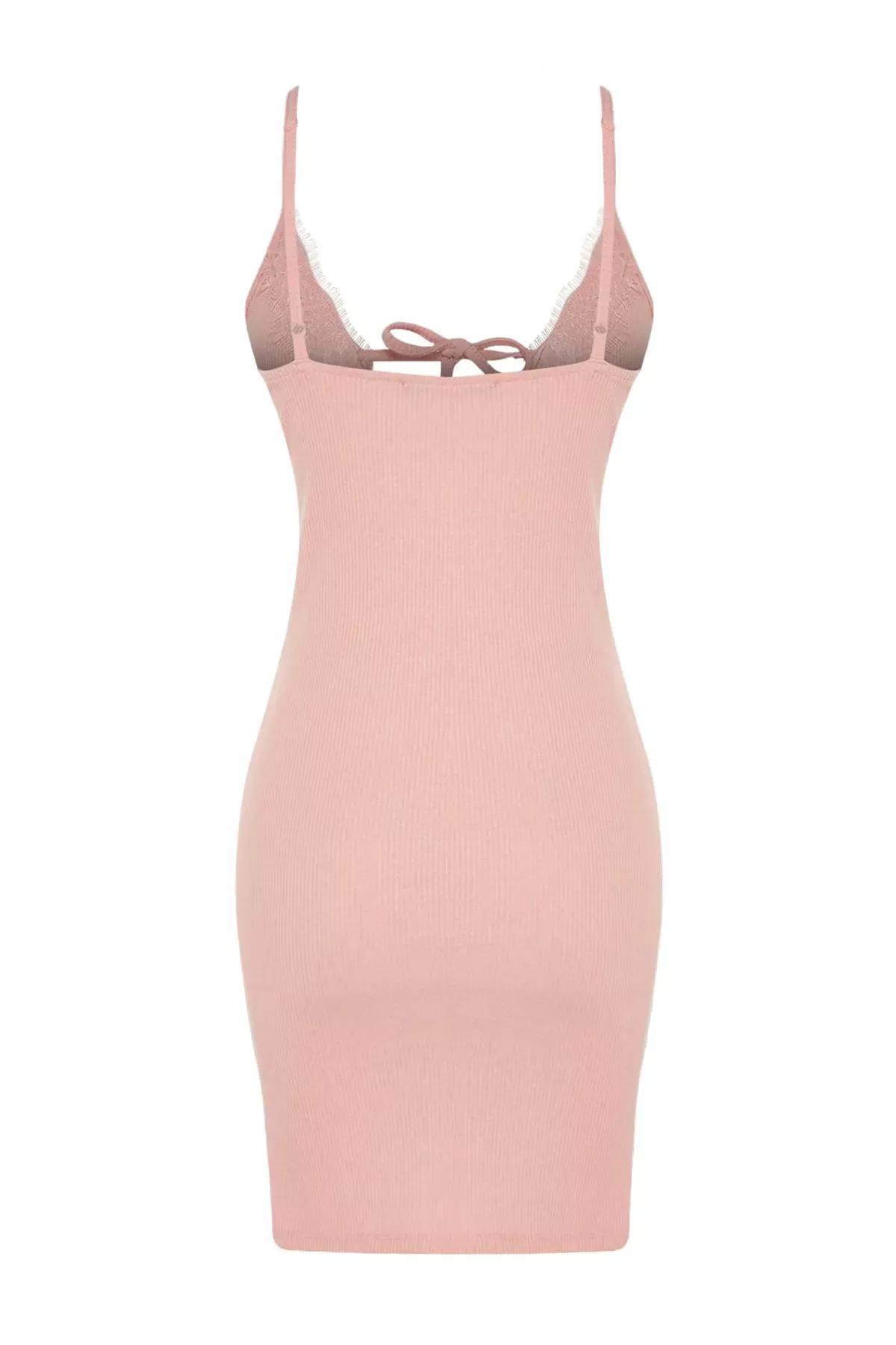 Pink Fitted V-Neck Nightgown, Pink, large image number 7