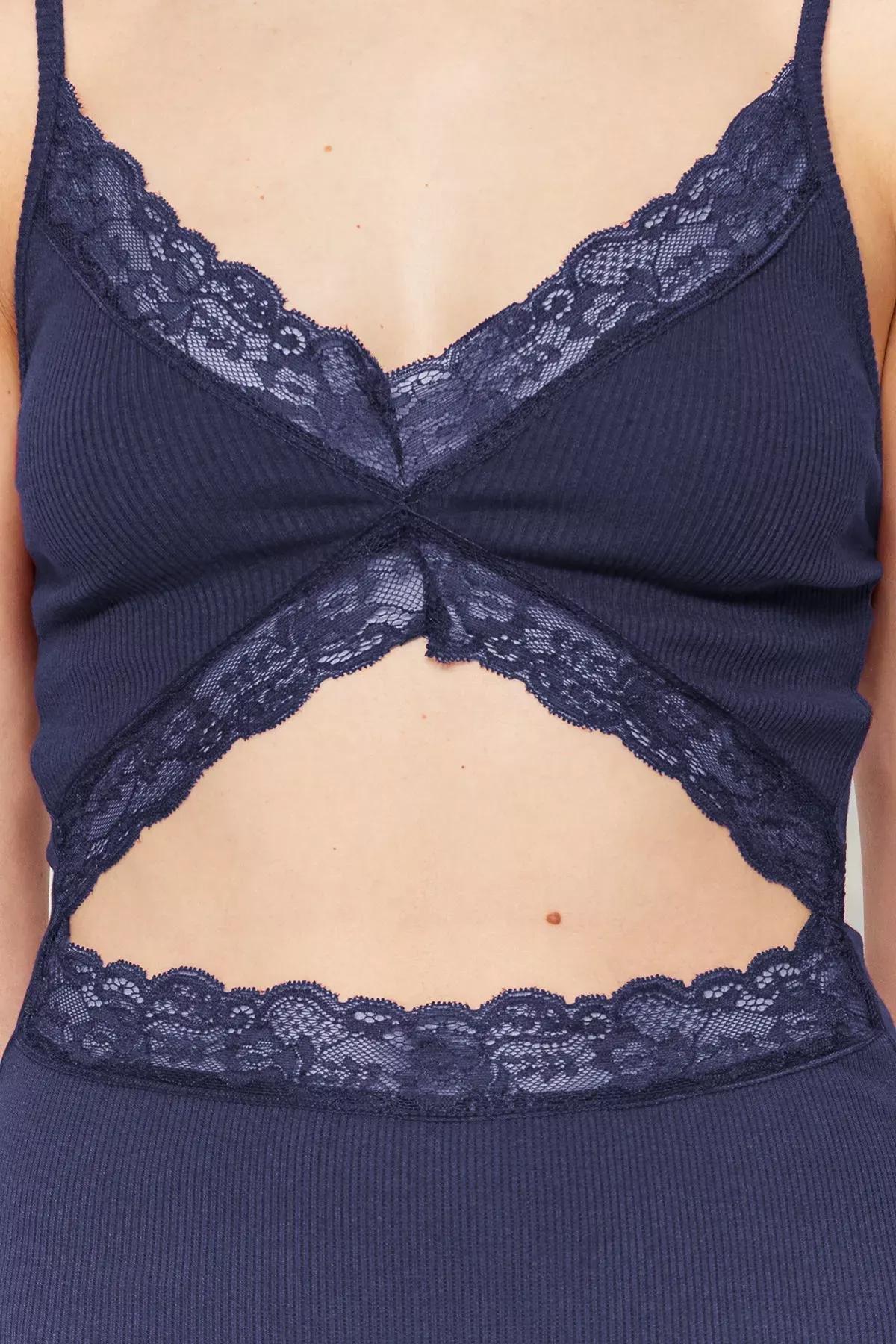 Navy Lace Rope Nightgown,, , large image number 4