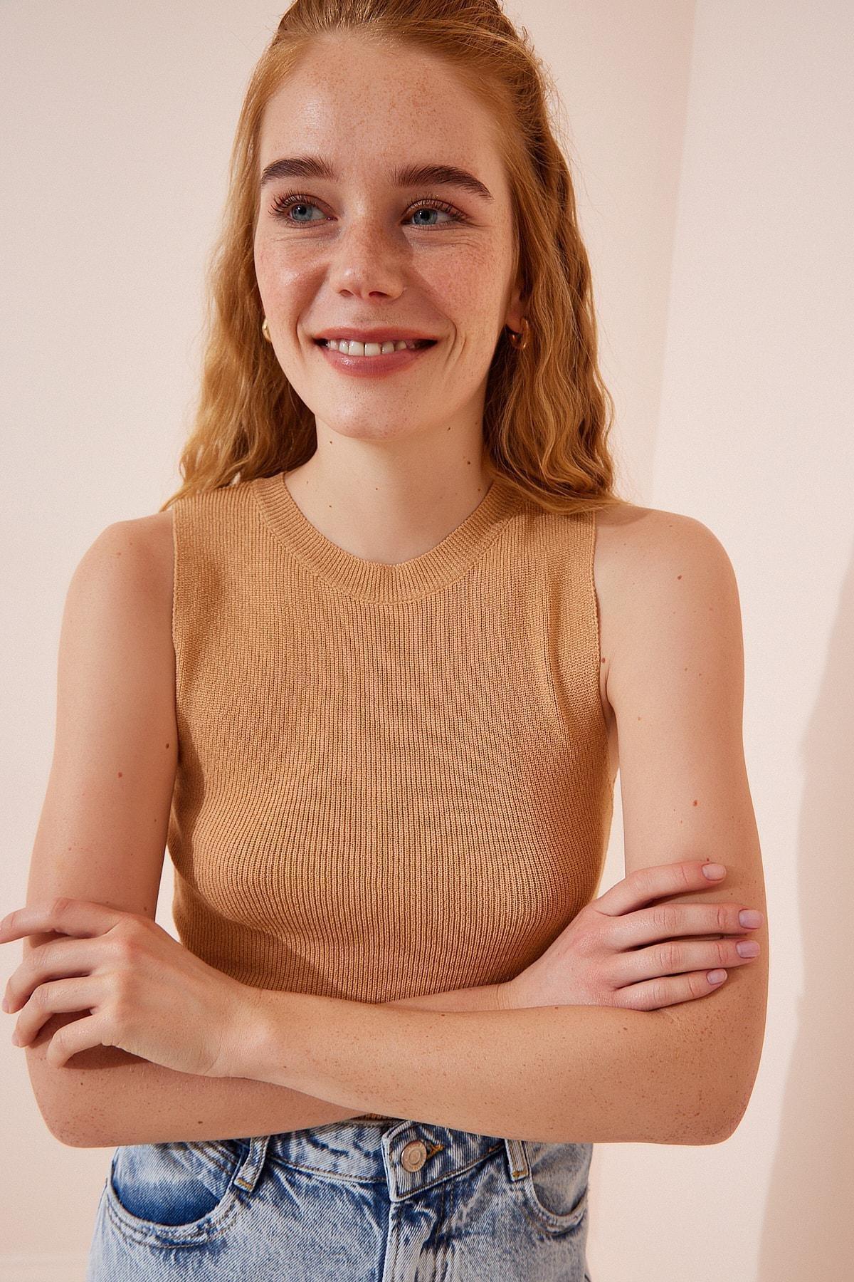 Brown Fitted Blouse, BISCUIT, large image number 0