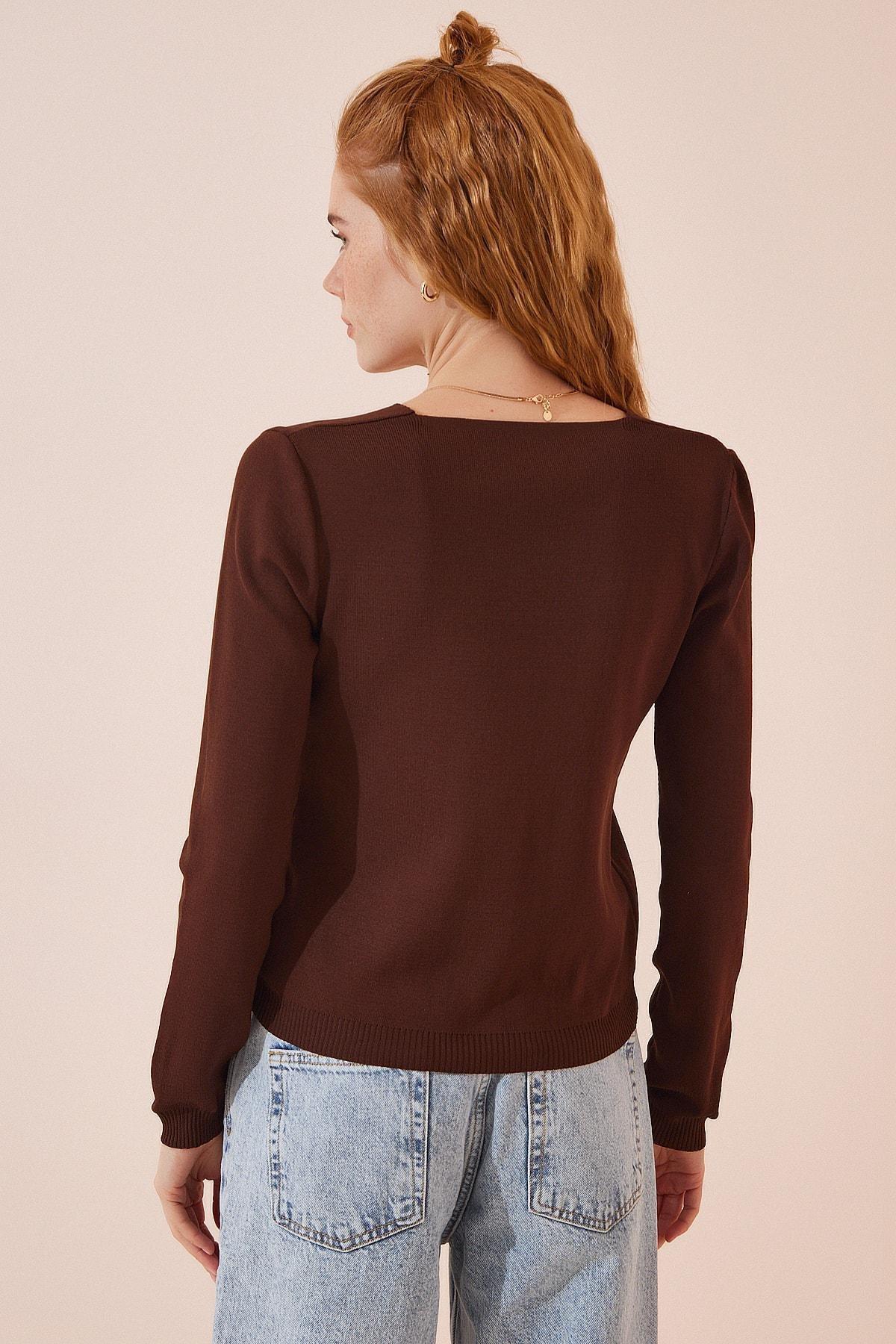 Brown V-Neck Knitwear Cardigan, Brown, large image number 3