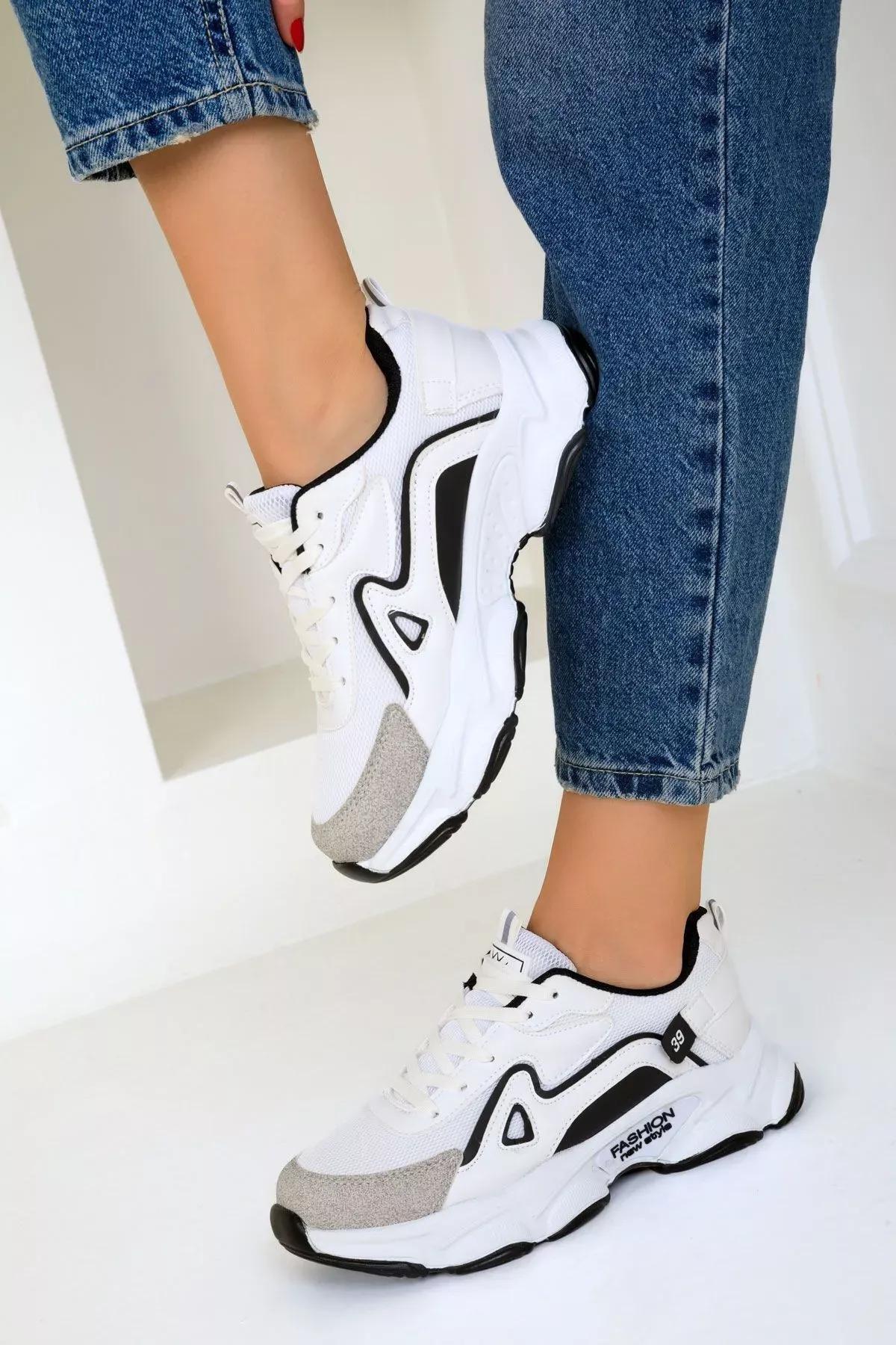 White-Black Womens Sneakers 17834, , medium