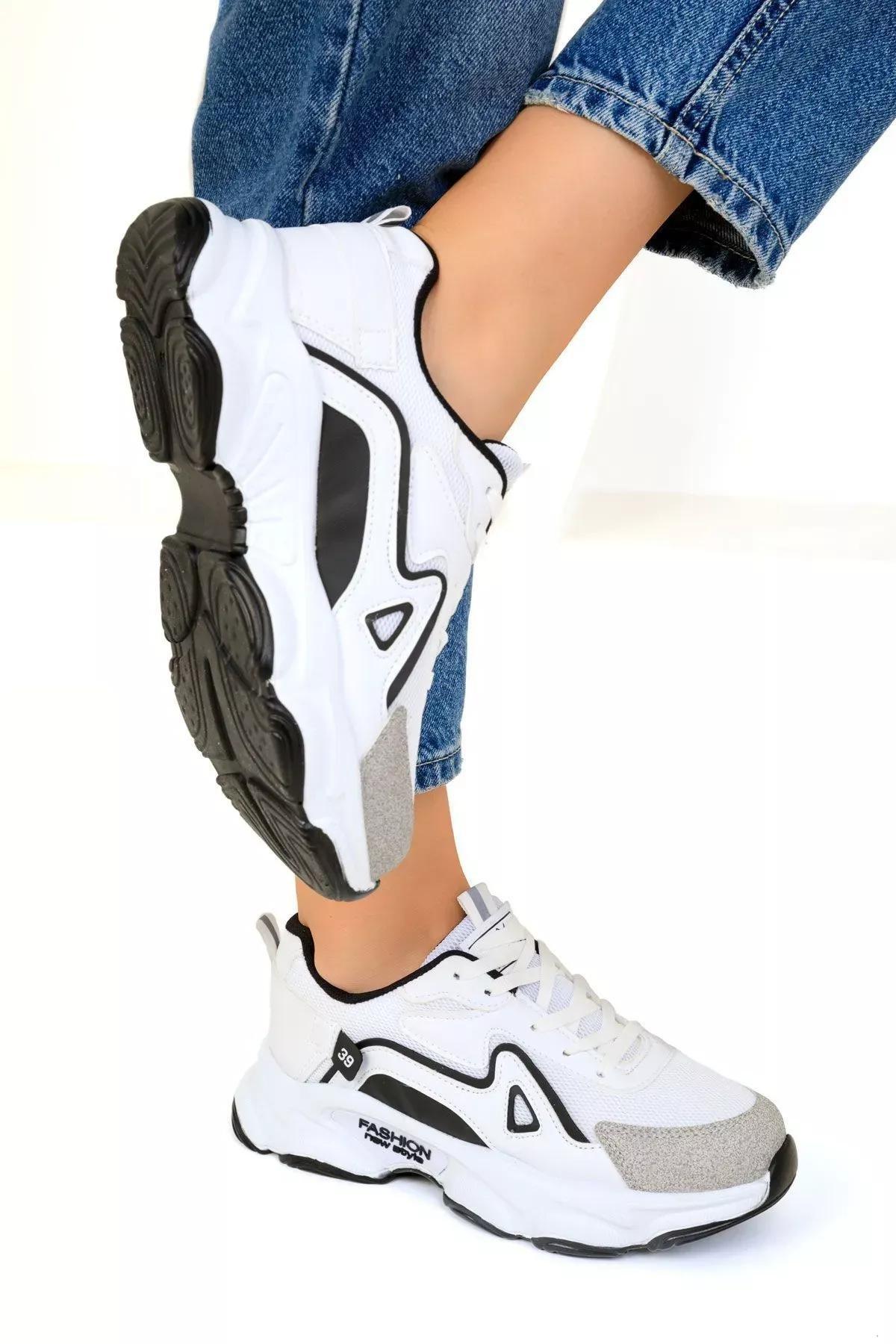 White-Black Womens Sneakers 17834, , large image number 2