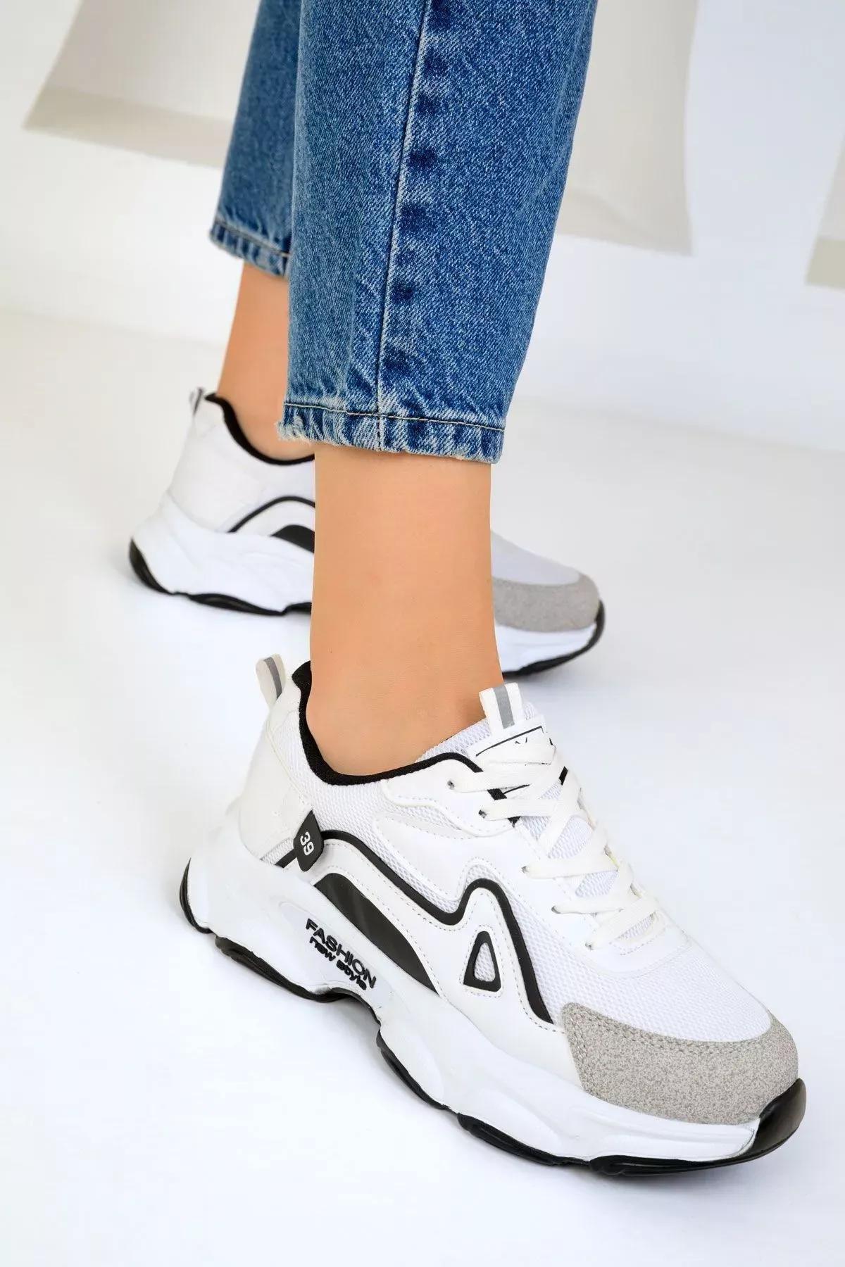 White-Black Womens Sneakers 17834, , large image number 4