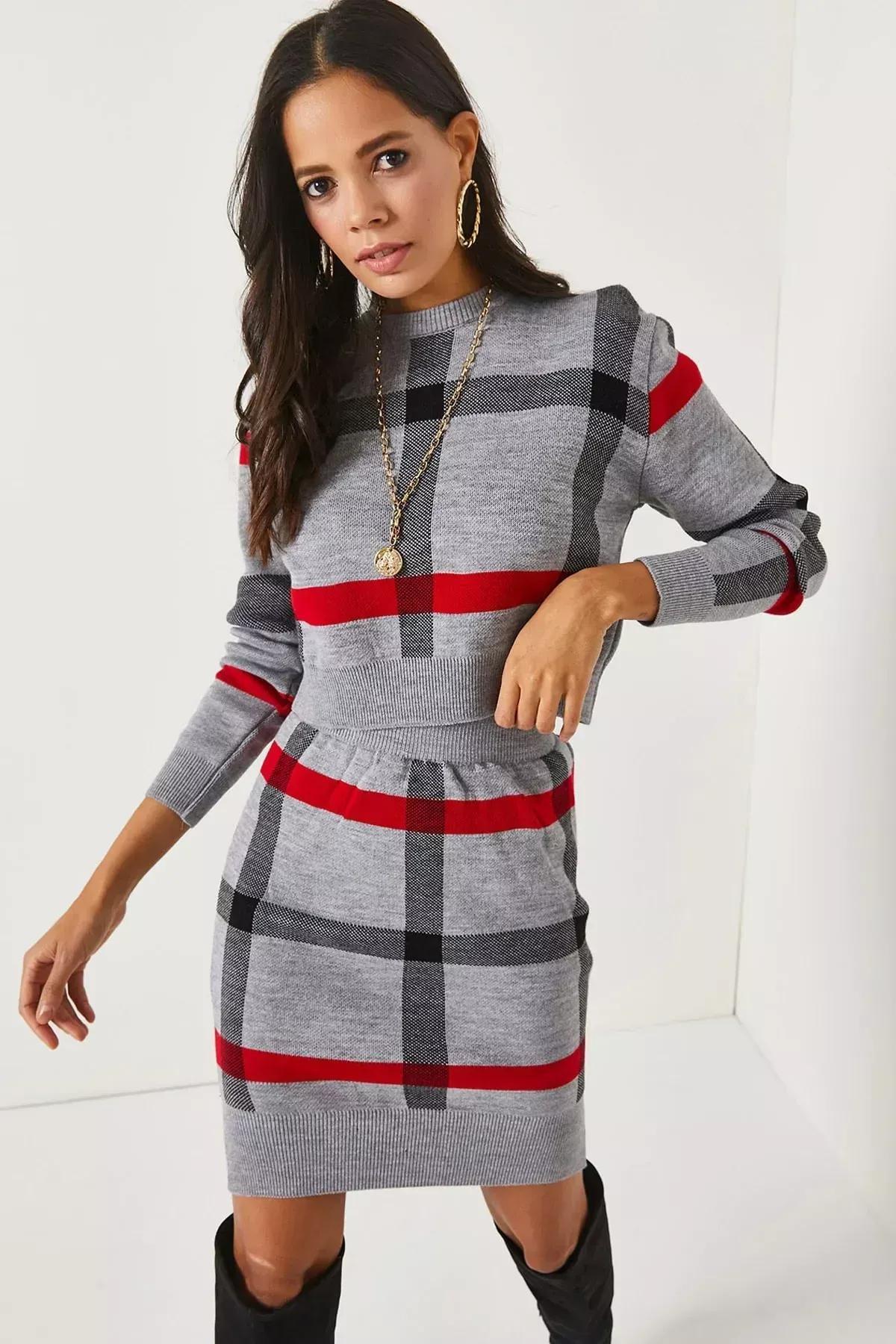 Grey Crop Sweater skirt Set, Set of 2, Grey, large image number 0