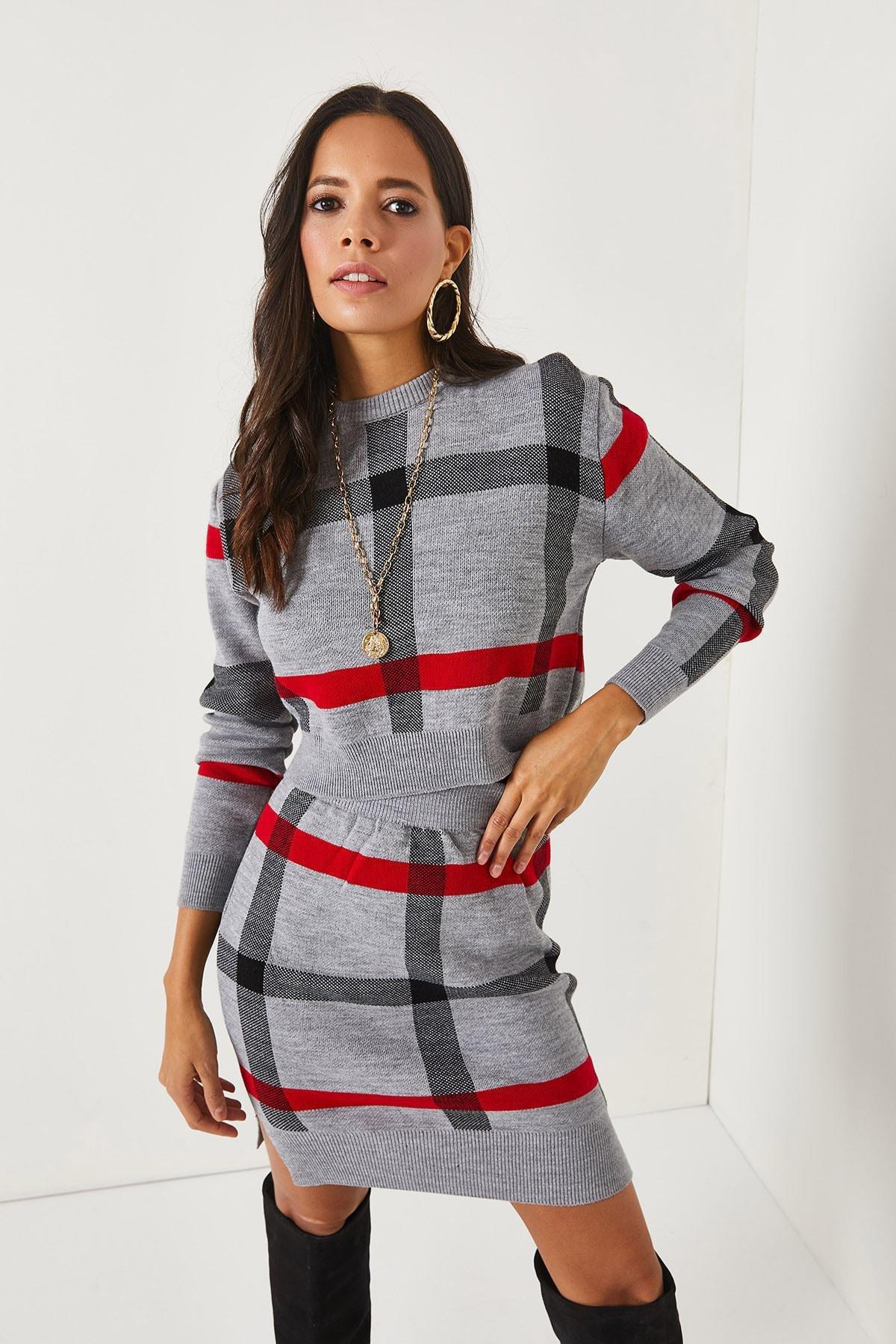 Grey Crop Sweater skirt Set, Set of 2, Grey, large image number 2