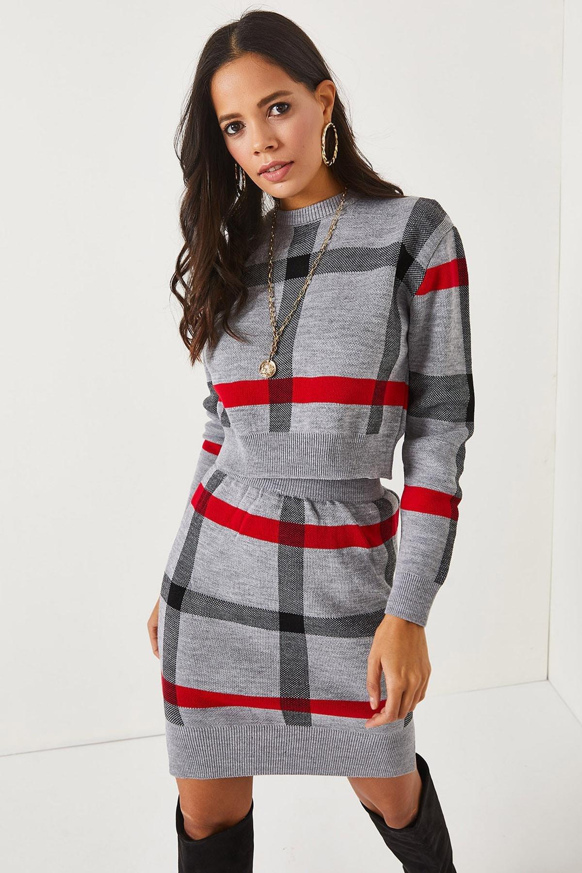 Grey Crop Sweater skirt Set, Set of 2, Grey, large image number 3