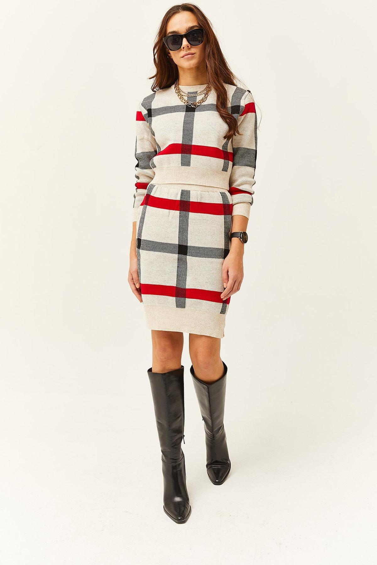 Womens Stone Top Crop Sweater Bottom Slit Skirt Suit TKM-19000184, 2s, STONE, large image number 0