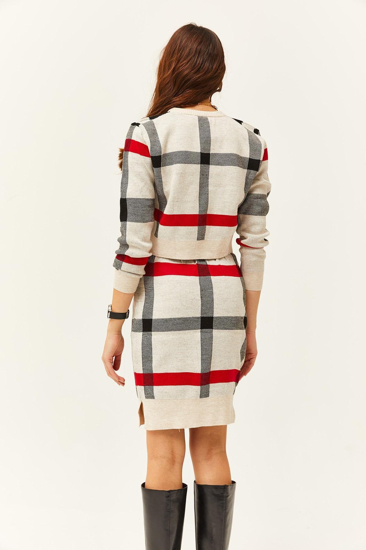 Womens Stone Top Crop Sweater Bottom Slit Skirt Suit TKM-19000184, 2s, STONE, large image number 4