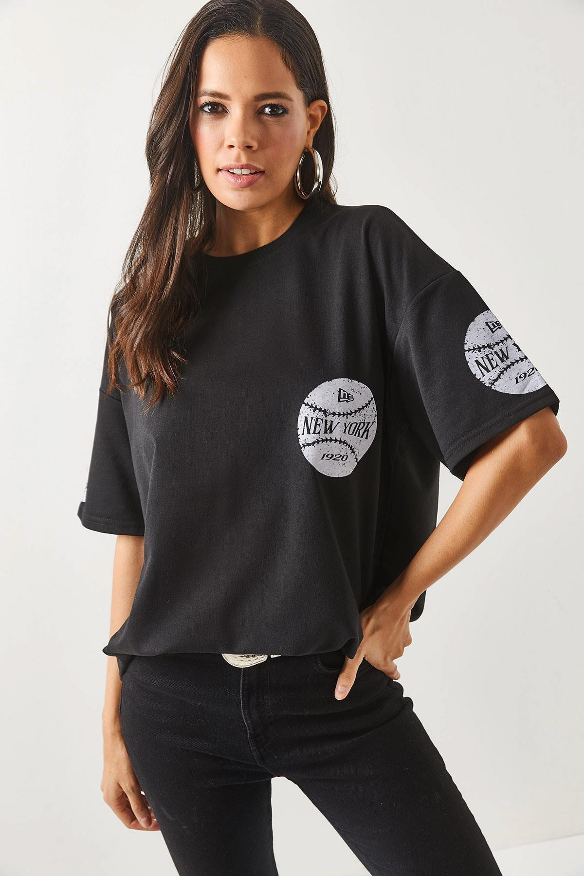 Black Crew Neck Oversize T-Shirt, , large image number 0