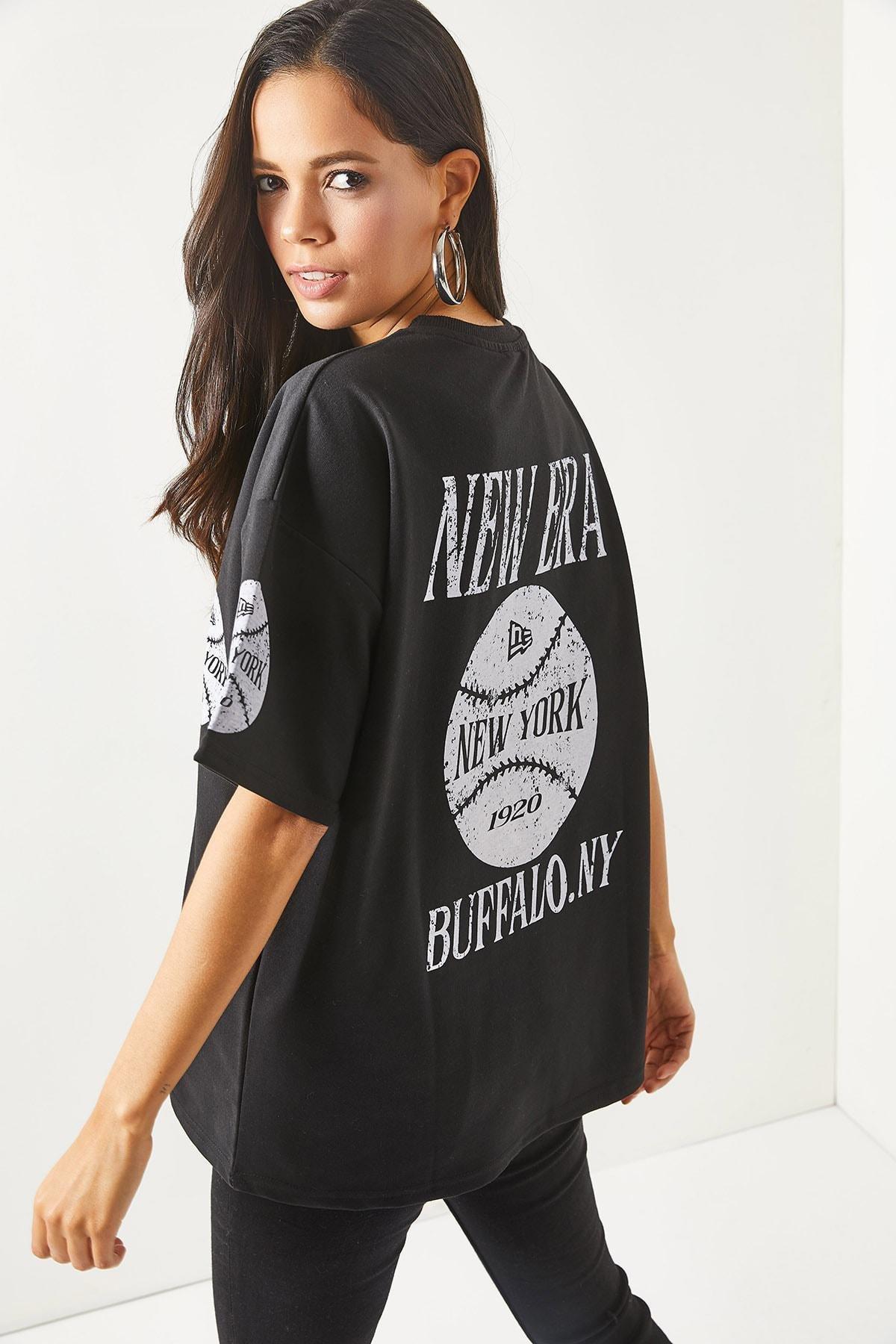 Black Crew Neck Oversize T-Shirt, , large image number 1