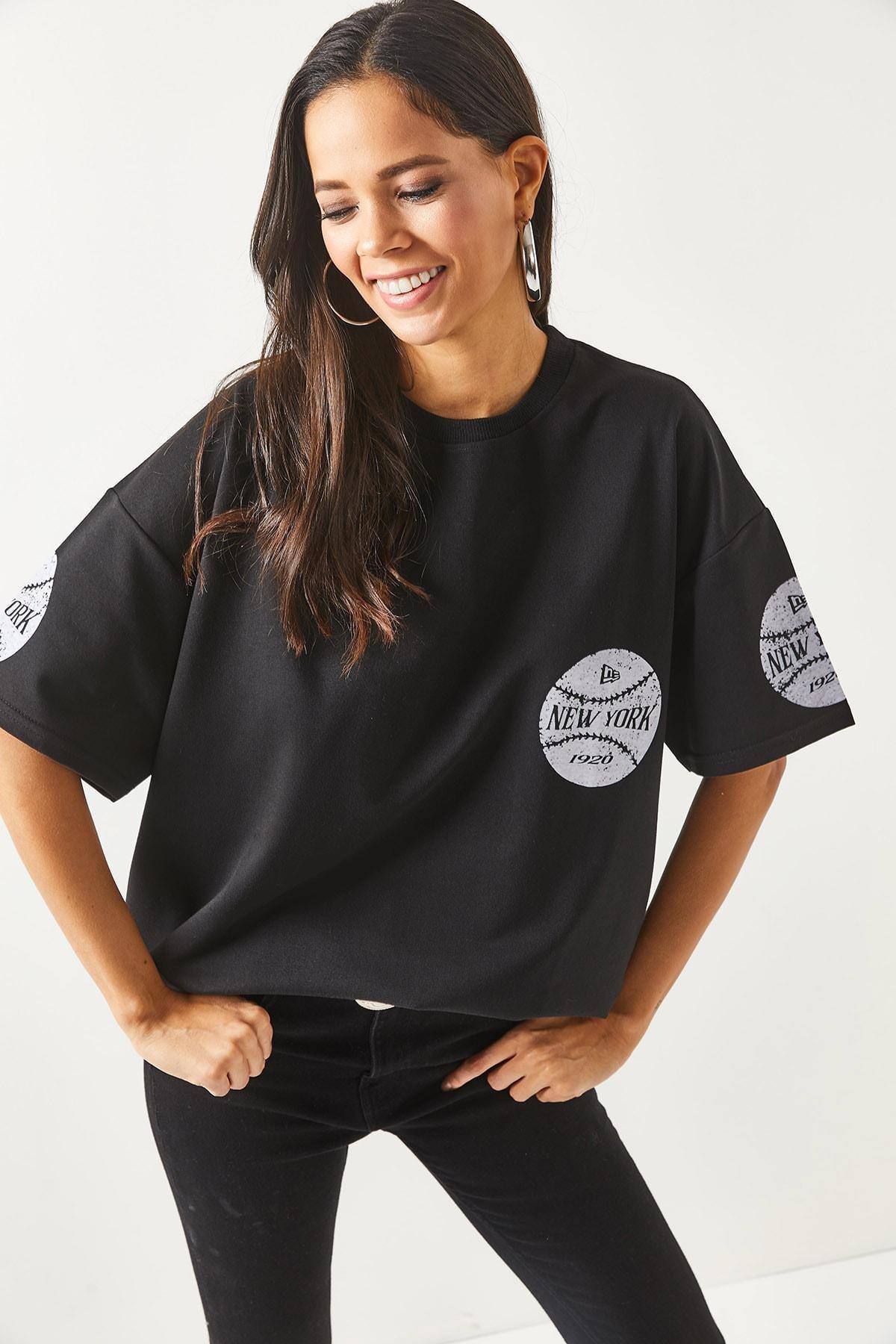 Black Crew Neck Oversize T-Shirt, , large image number 2
